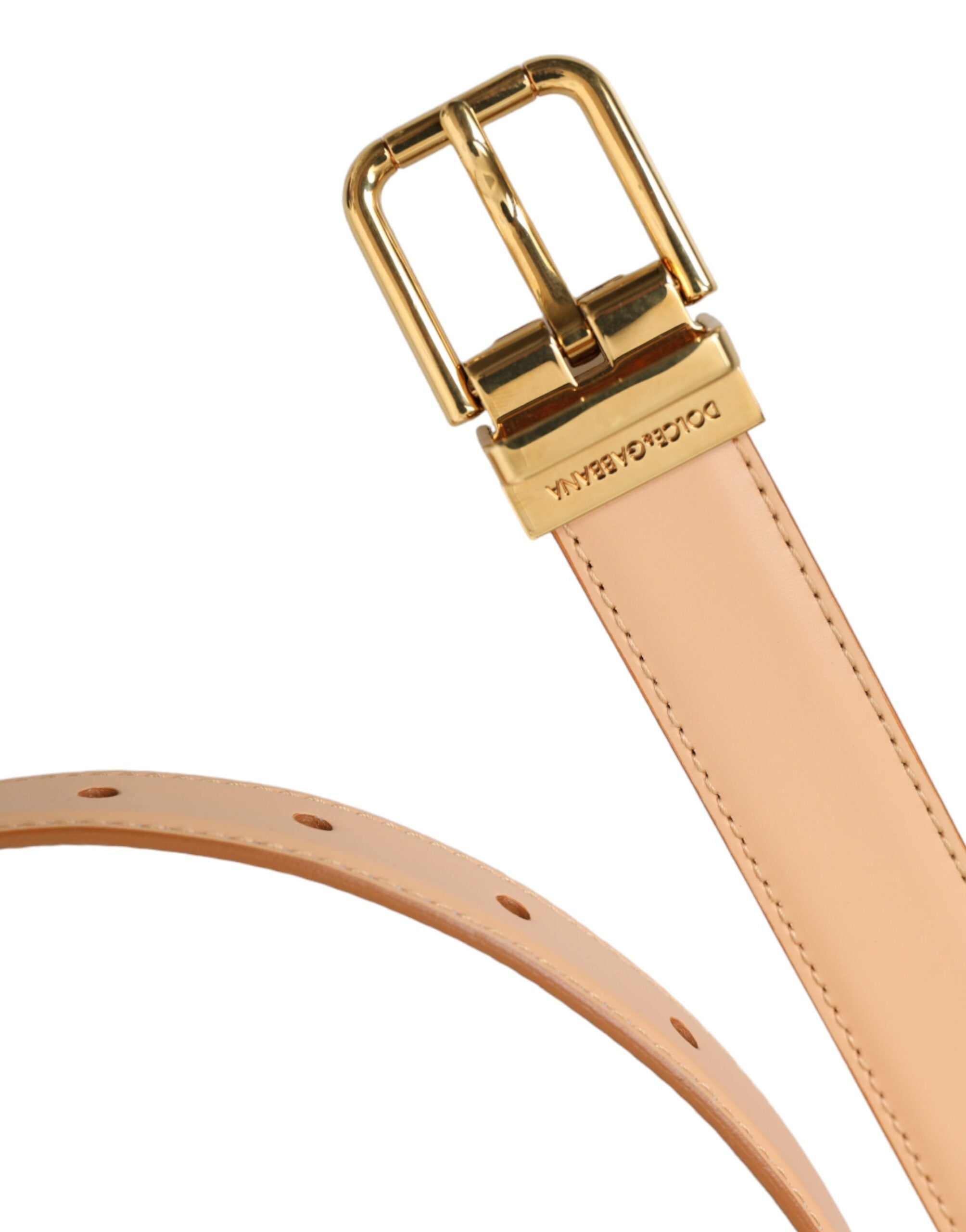 Dolce & Gabbana beige calfskin leather belt with gold metal buckle-4