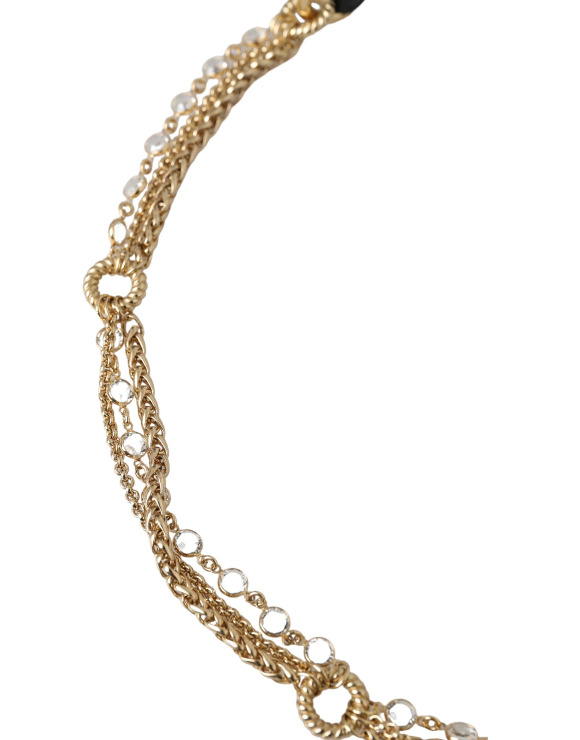 Dolce & Gabbana Schwarzes Leder Gold Kette Kristall Taille Frauen Gürtel-3