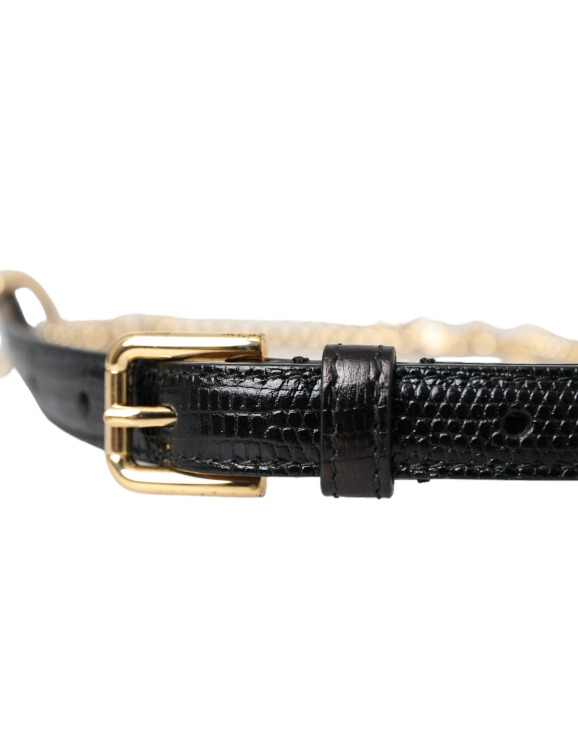 Dolce & Gabbana Schwarzes Leder Gold Kette Kristall Taille Frauen Gürtel-5