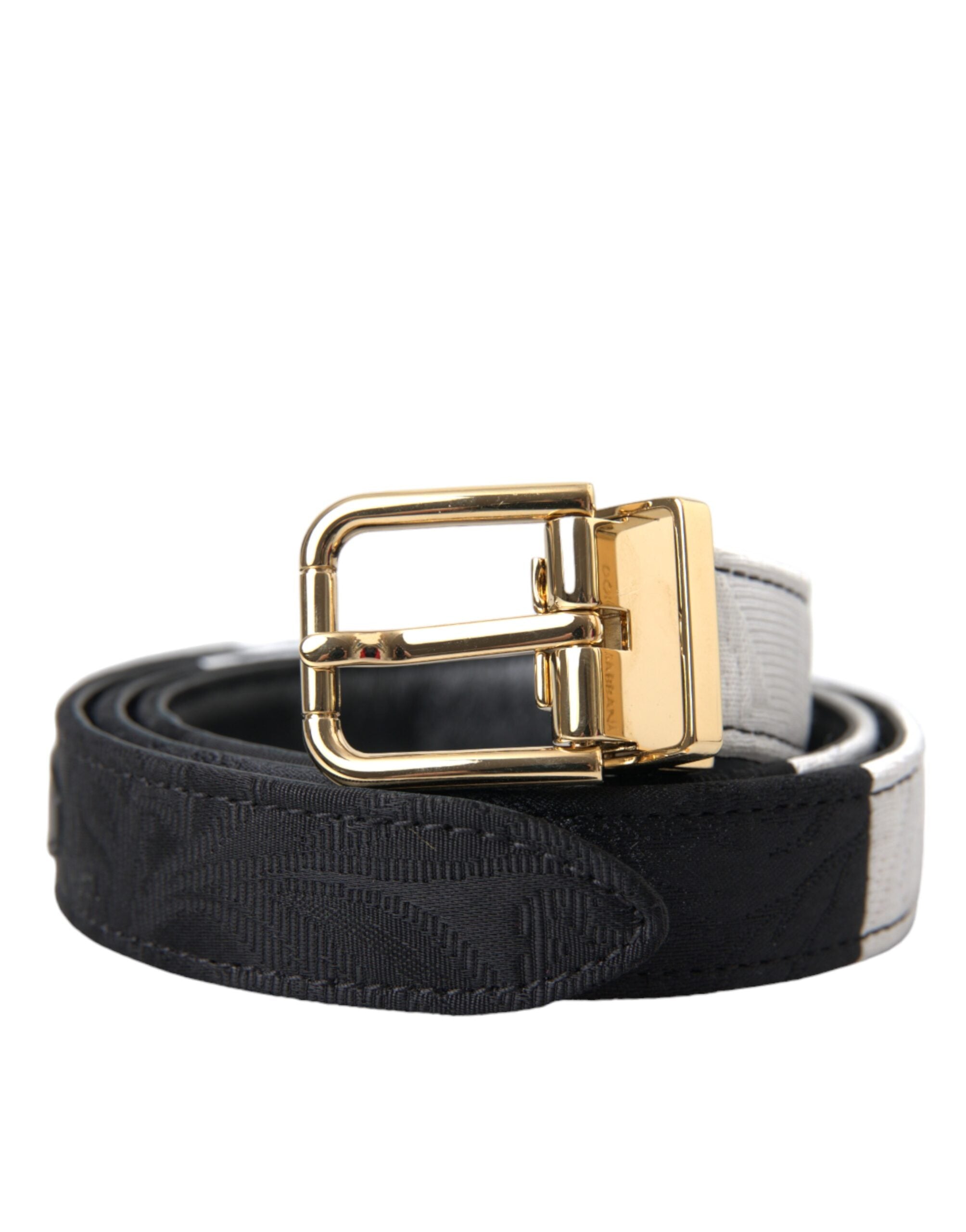 Dolce & Gabbana black and white patchwork belt with gold metal buckle-1