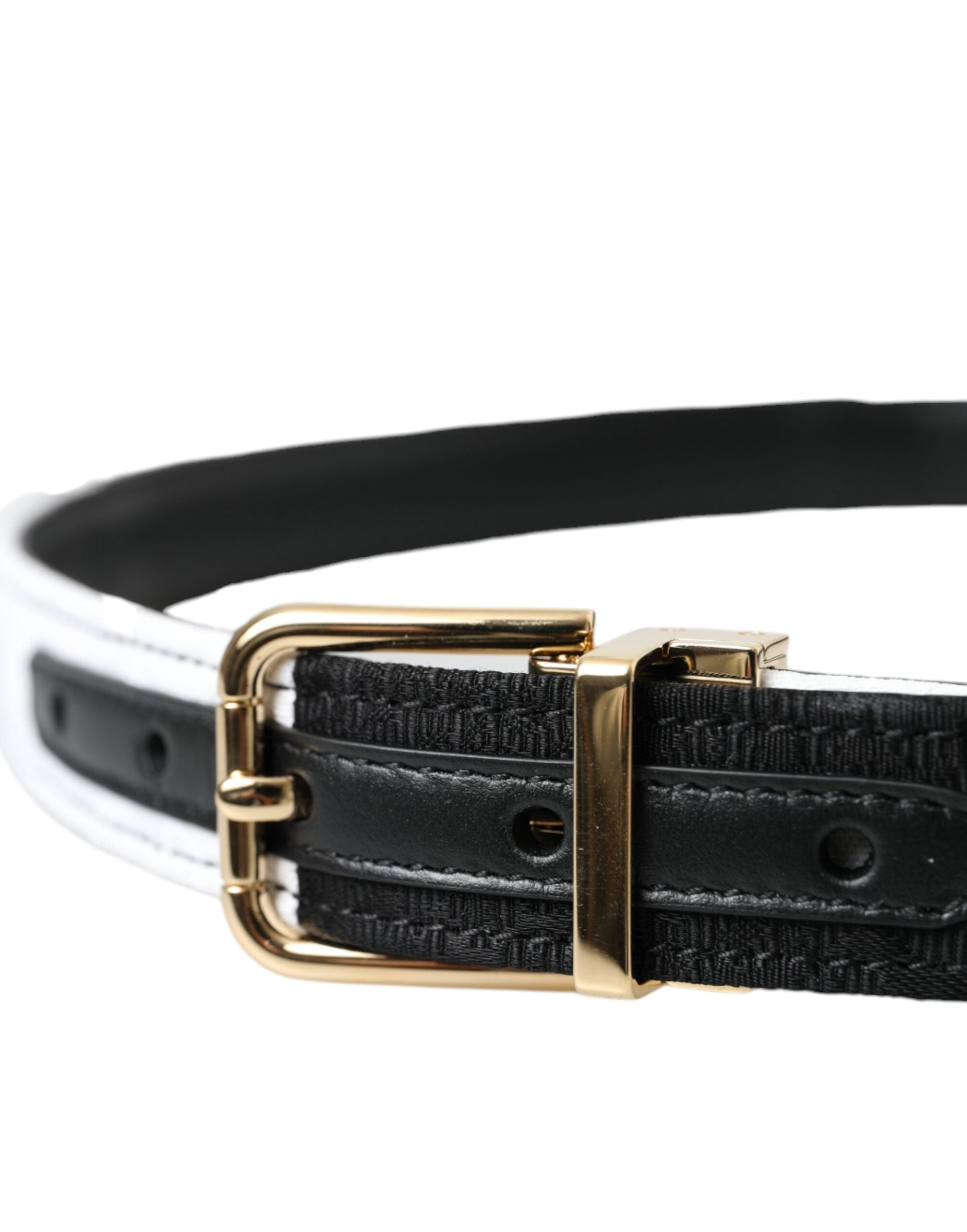 Dolce & Gabbana black and white patchwork belt with gold metal buckle-3