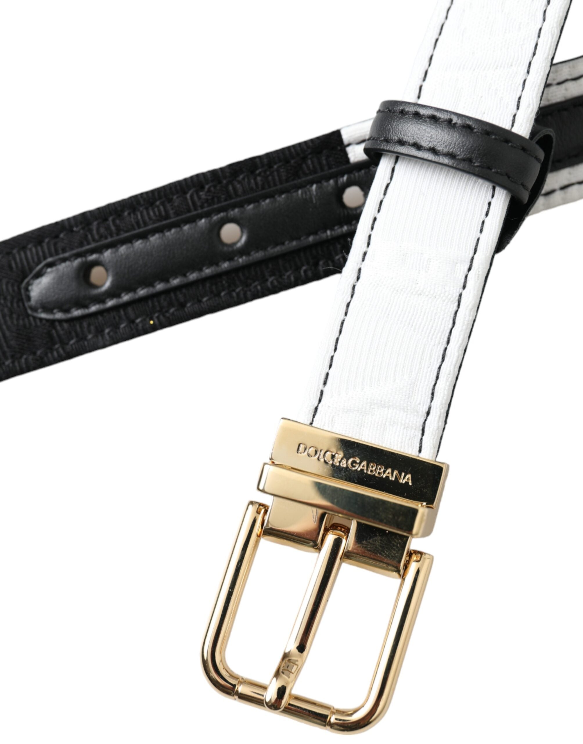 Dolce & Gabbana black and white patchwork belt with gold metal buckle-5
