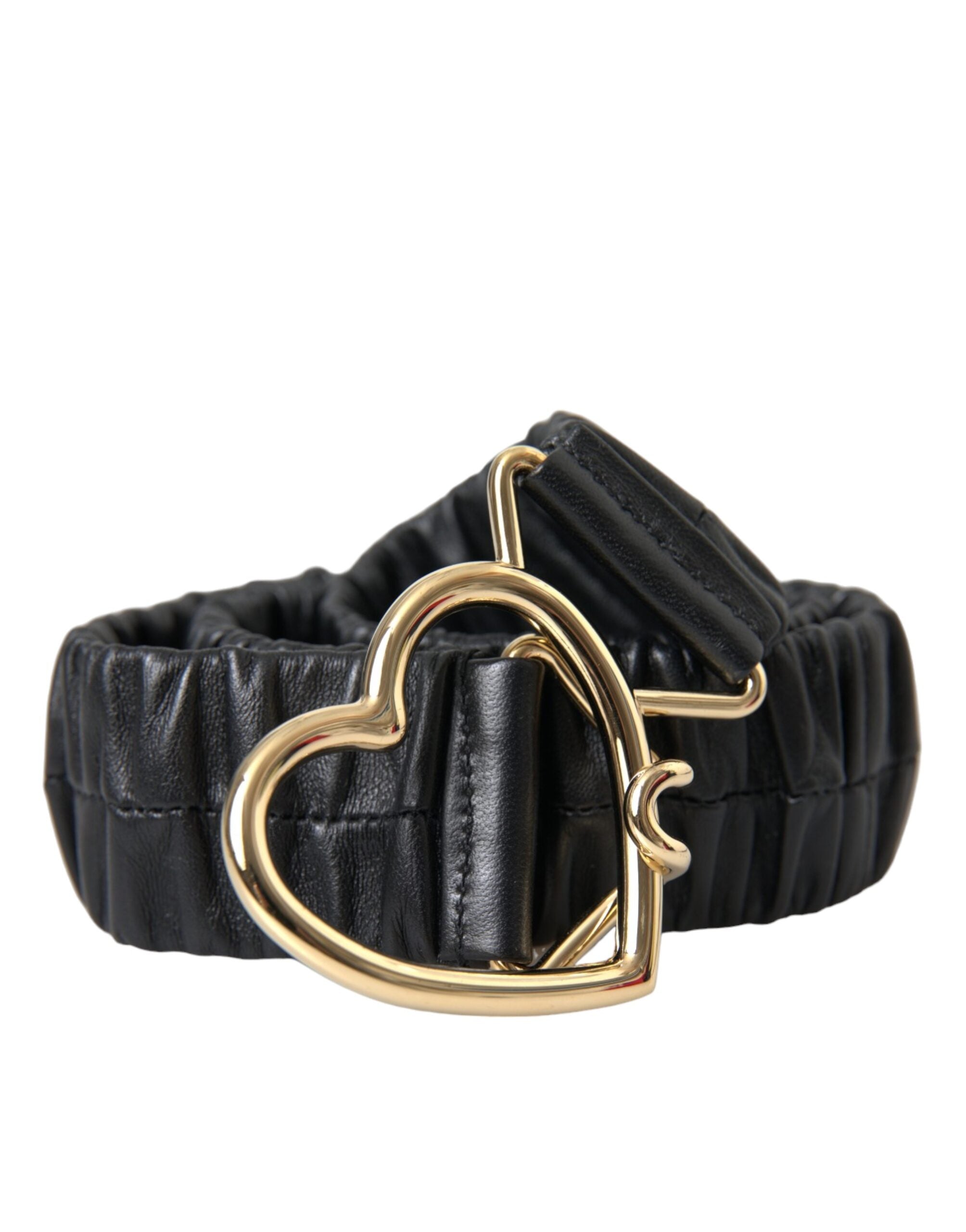 Dolce & Gabbana Black Leather Gold Heart Metal Buckle Belt-1