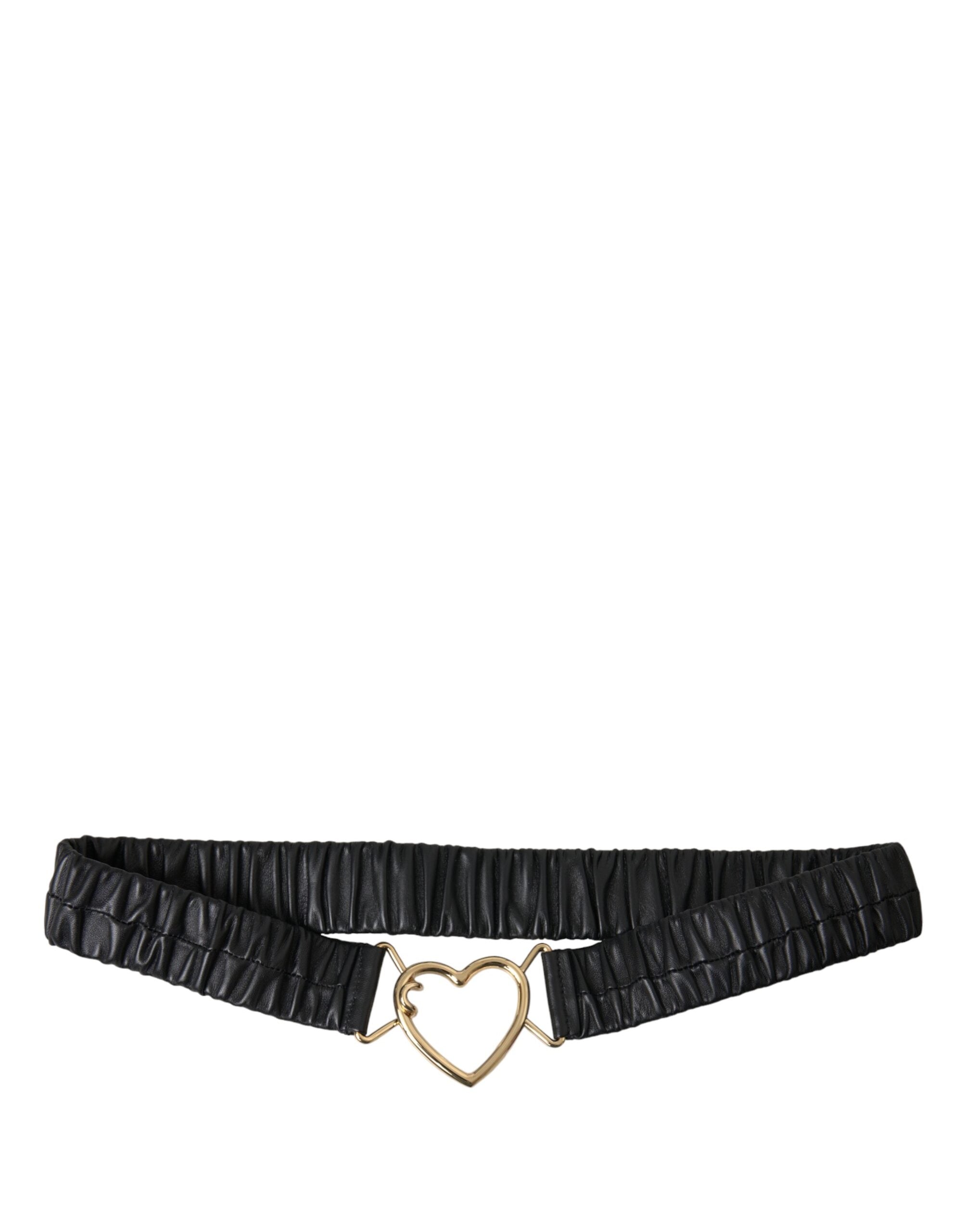 Dolce & Gabbana Black Leather Gold Heart Metal Buckle Belt-2