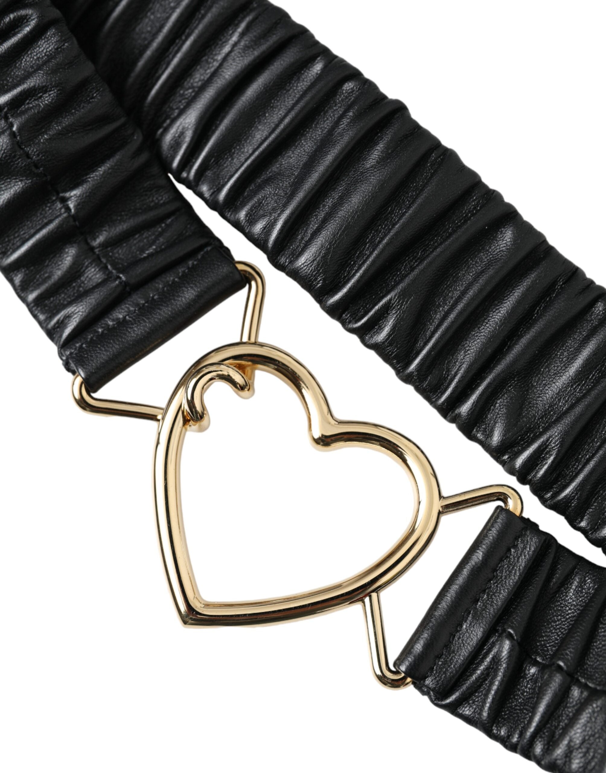 Dolce & Gabbana Black Leather Gold Heart Metal Buckle Belt-3