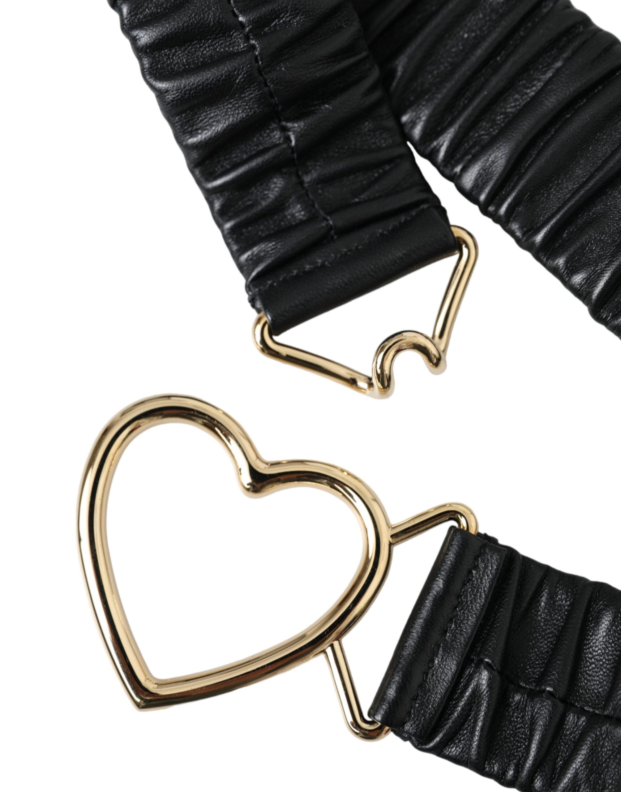 Dolce & Gabbana Black Leather Gold Heart Metal Buckle Belt-4