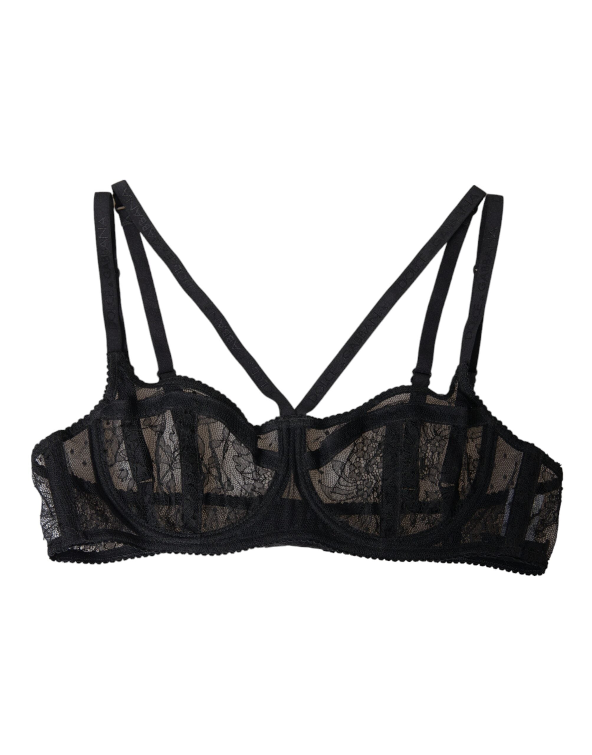 Dolce & Gabbana Black Floral Lace Nylon Balconcino Bra Underwear-2