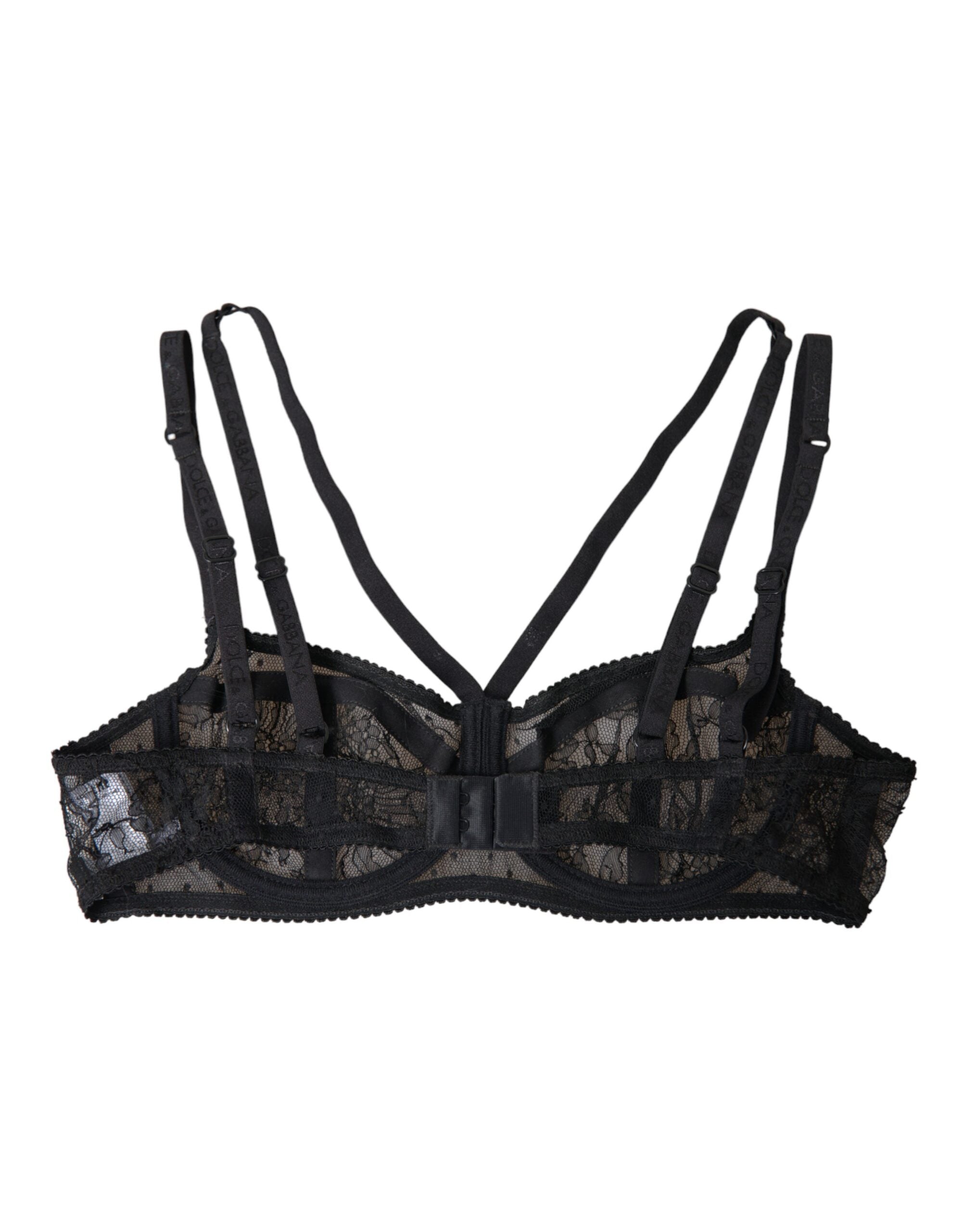 Dolce & Gabbana Black Floral Lace Nylon Balconcino Bra Underwear-4