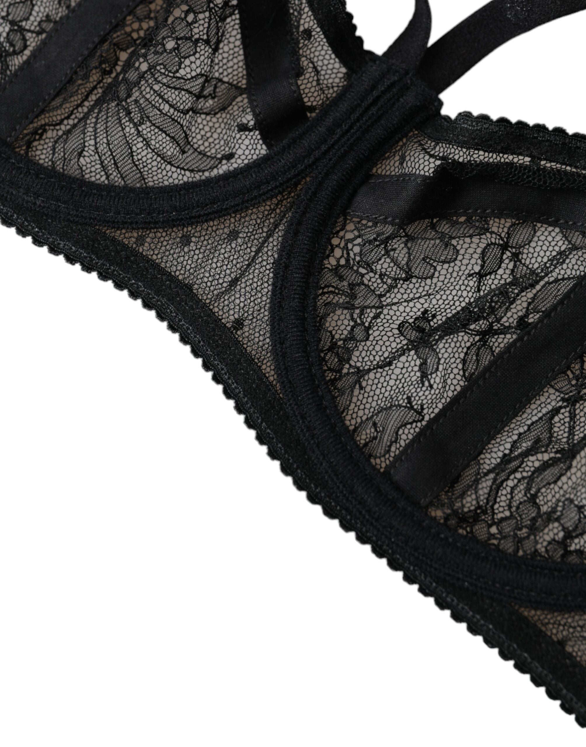 Dolce & Gabbana Black Floral Lace Nylon Balconcino Bra Underwear-5