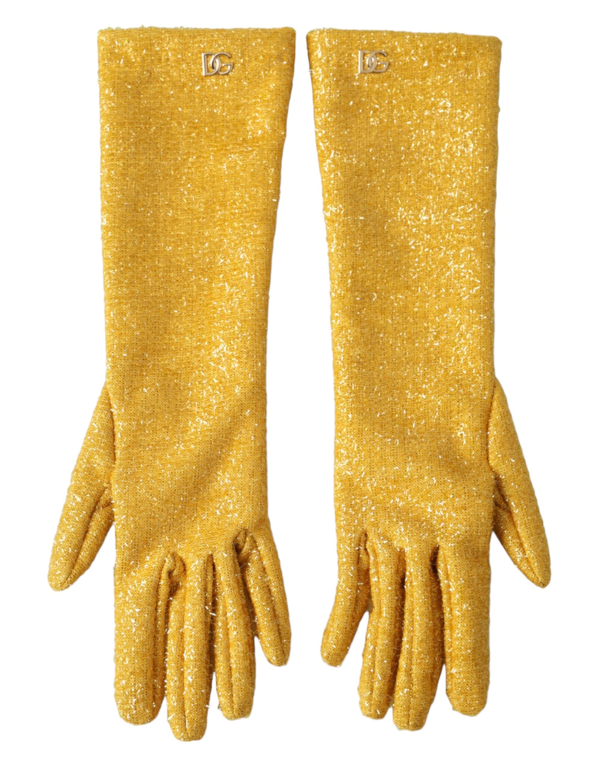 Dolce & Gabbana Gold Lurex Fantasia Medium Sleeve Gloves-1
