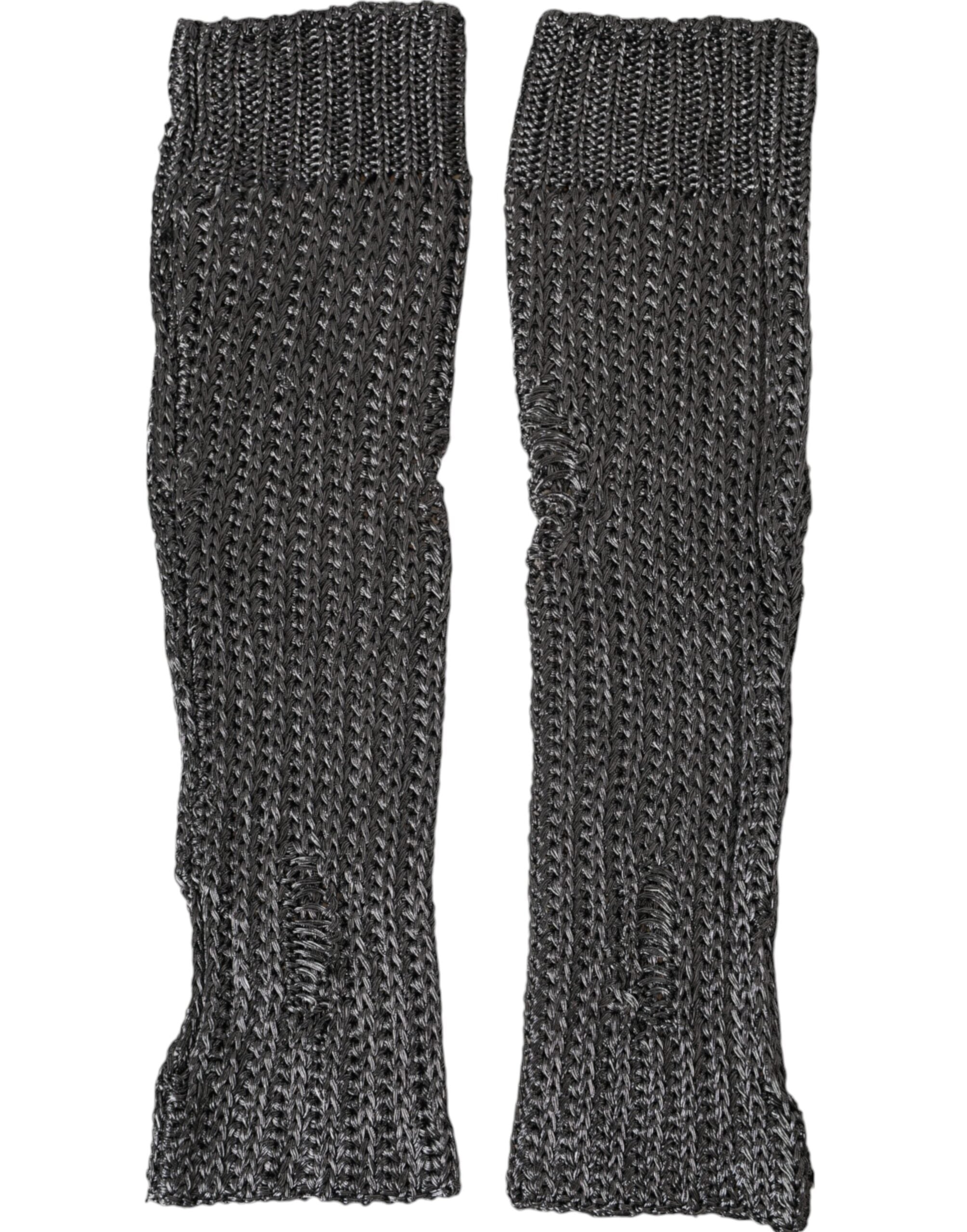 Dolce & Gabbana Grey viscose knit fingerless gloves-4