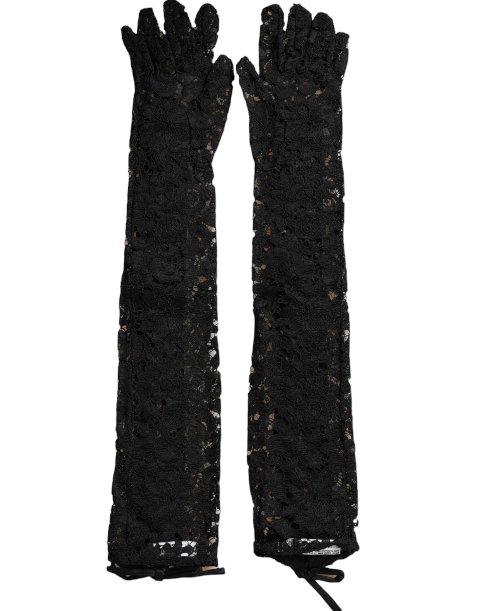 Guantes hasta el codo de encaje Taormina negro de Dolce & Gabbana-1
