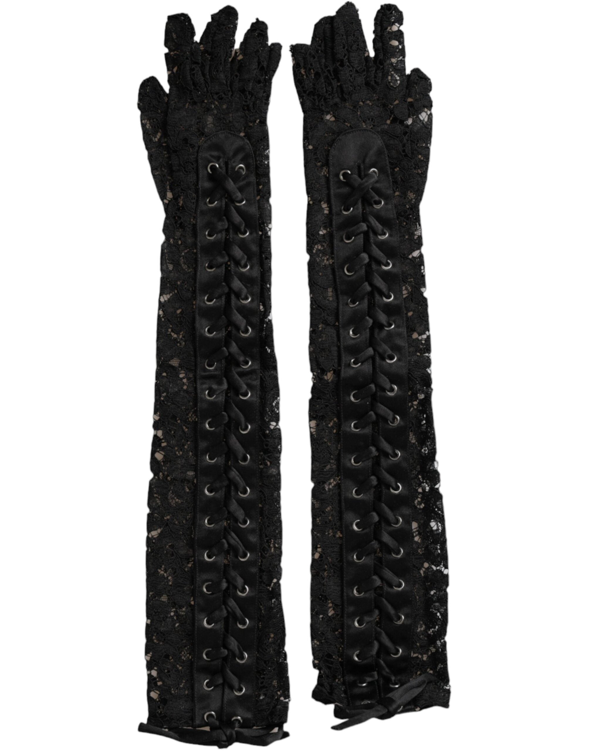 Guantes hasta el codo de encaje Taormina negro de Dolce & Gabbana-2