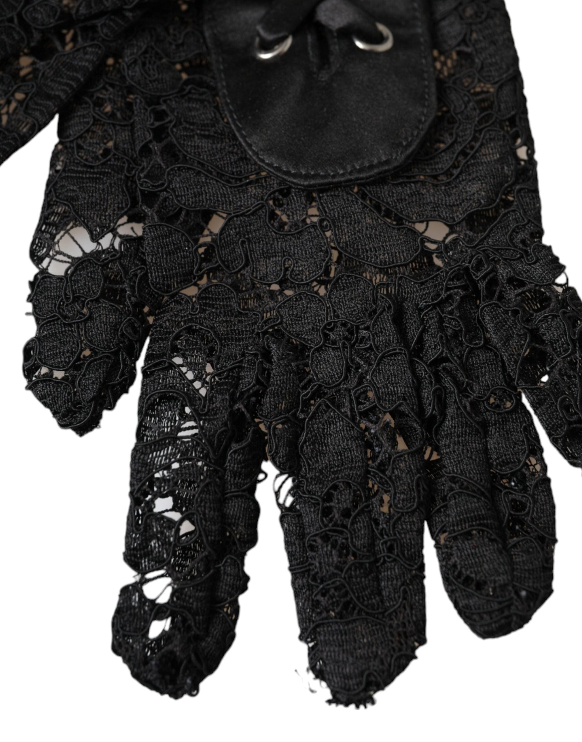 Guantes hasta el codo de encaje Taormina negro de Dolce & Gabbana-4