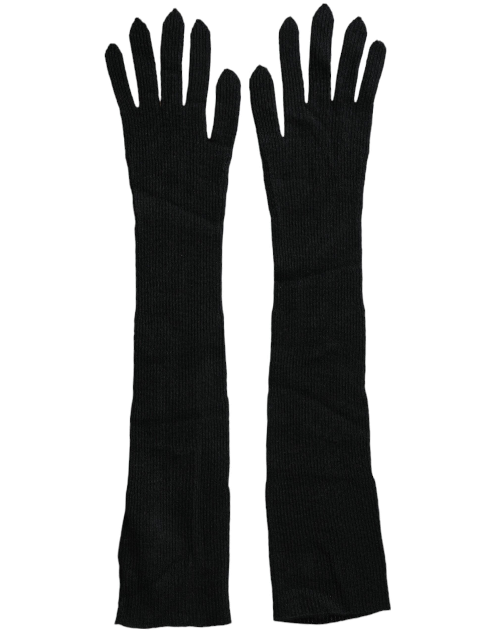 Dolce & Gabbana Schwarze Handschuhe aus Kaschmir, gestrickt in Ellenbogenlänge-2