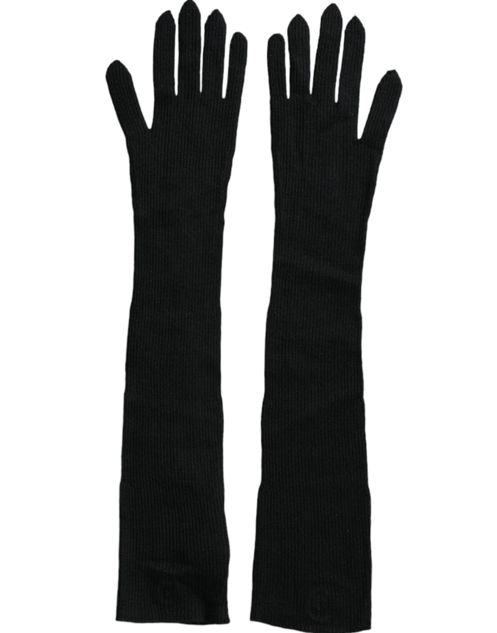 Dolce & Gabbana Schwarze Handschuhe aus Kaschmir, gestrickt in Ellenbogenlänge-4