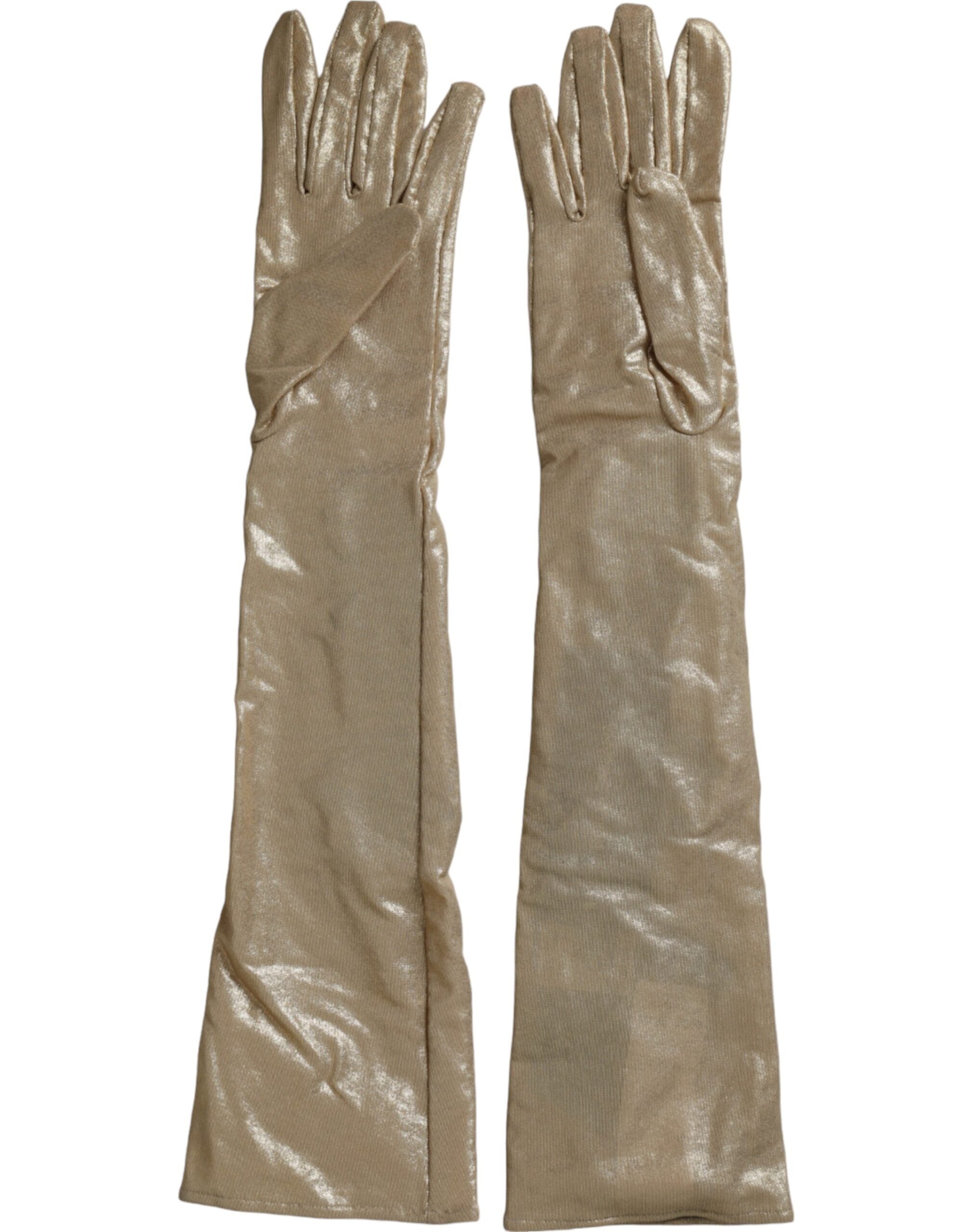 Dolce & Gabbana Beige Satin Crystal Elbow-Length Gloves-2