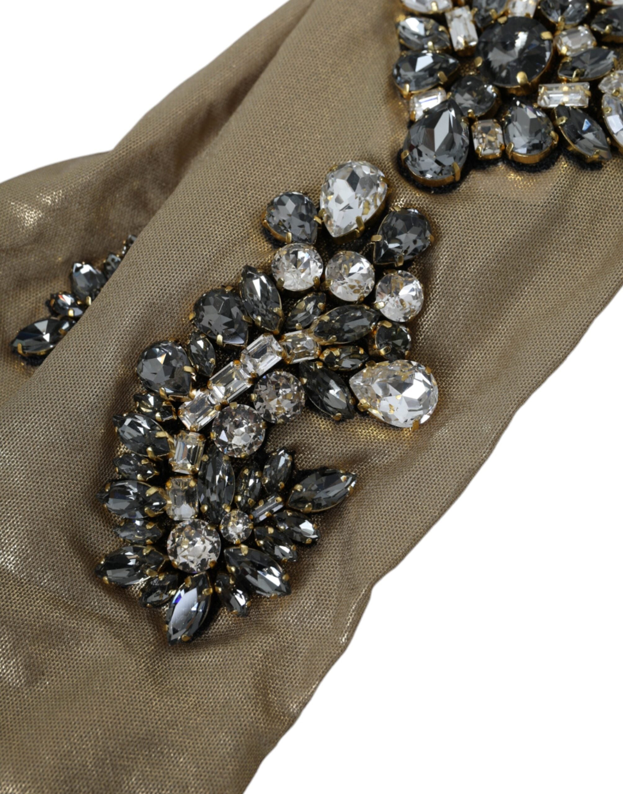 Dolce & Gabbana Beige Satin Crystal Elbow-Length Gloves-3