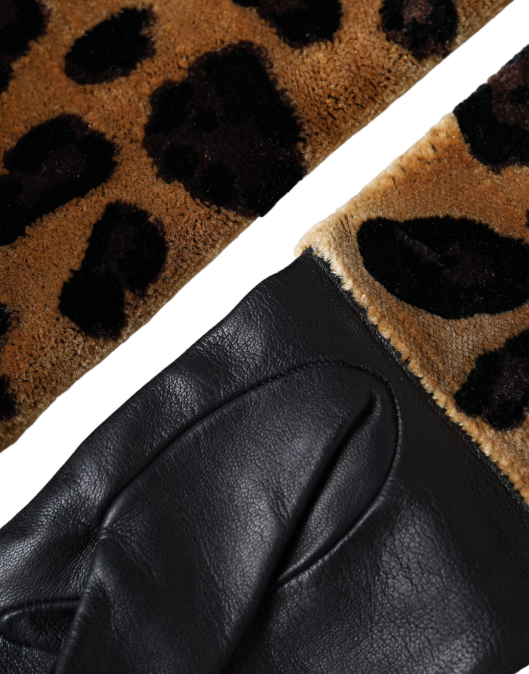 Guantes hasta el codo de piel de leopardo marrón y negro de Dolce & Gabbana-3