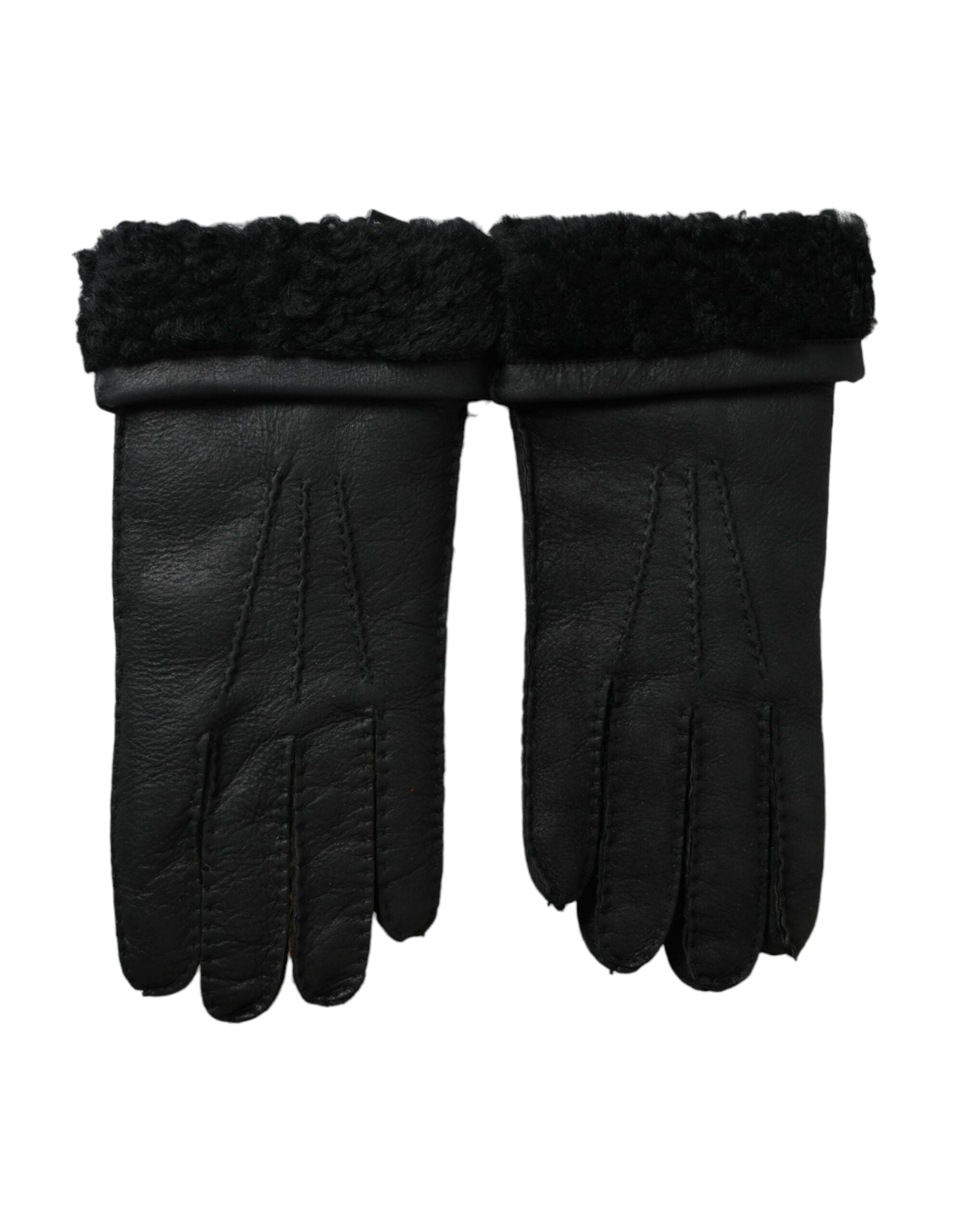 Guantes de piel negra de Dolce & Gabbana para manos cortas-1