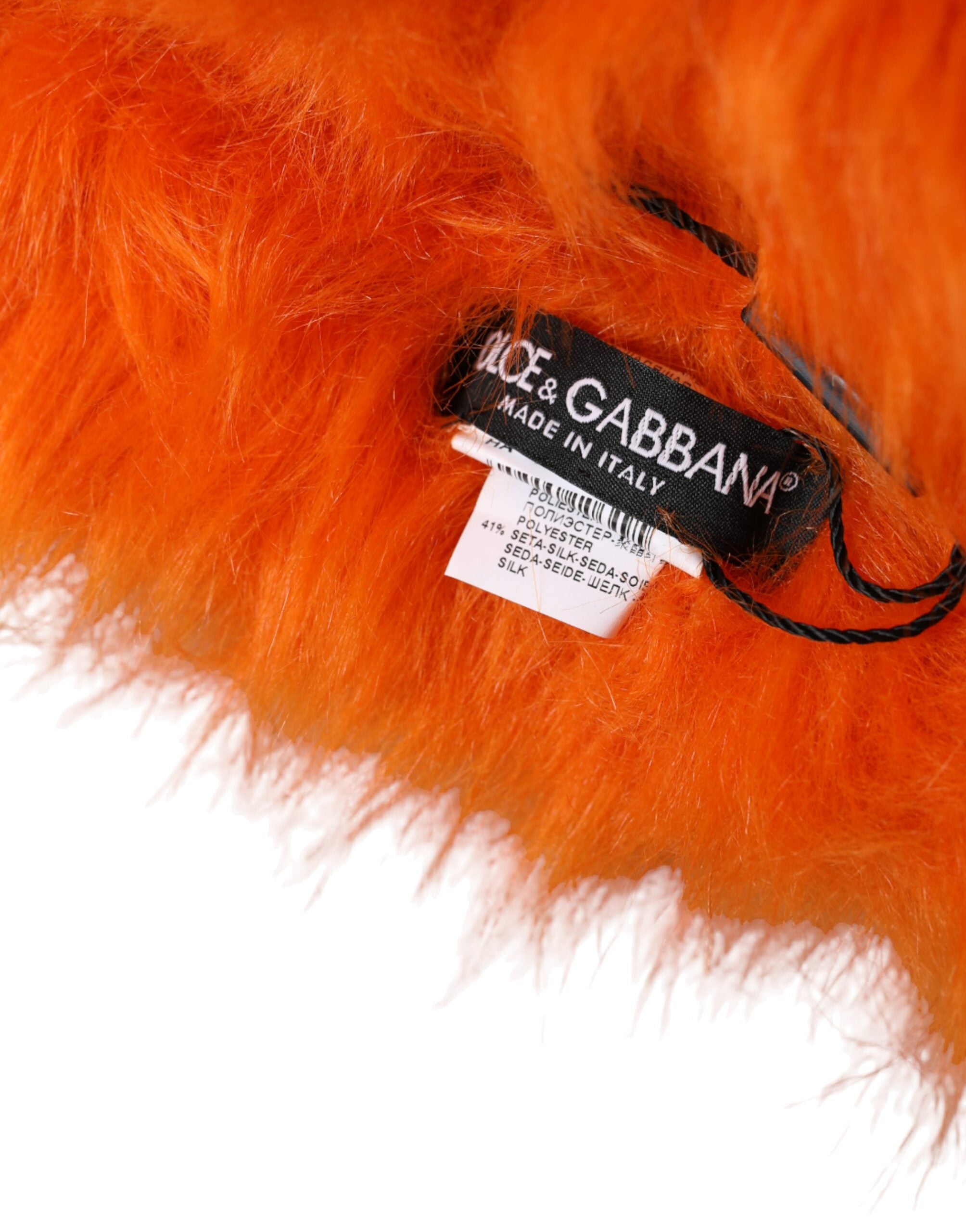 Dolce & Gabbana Orange Kunstfell-Ganzkopfmütze-6