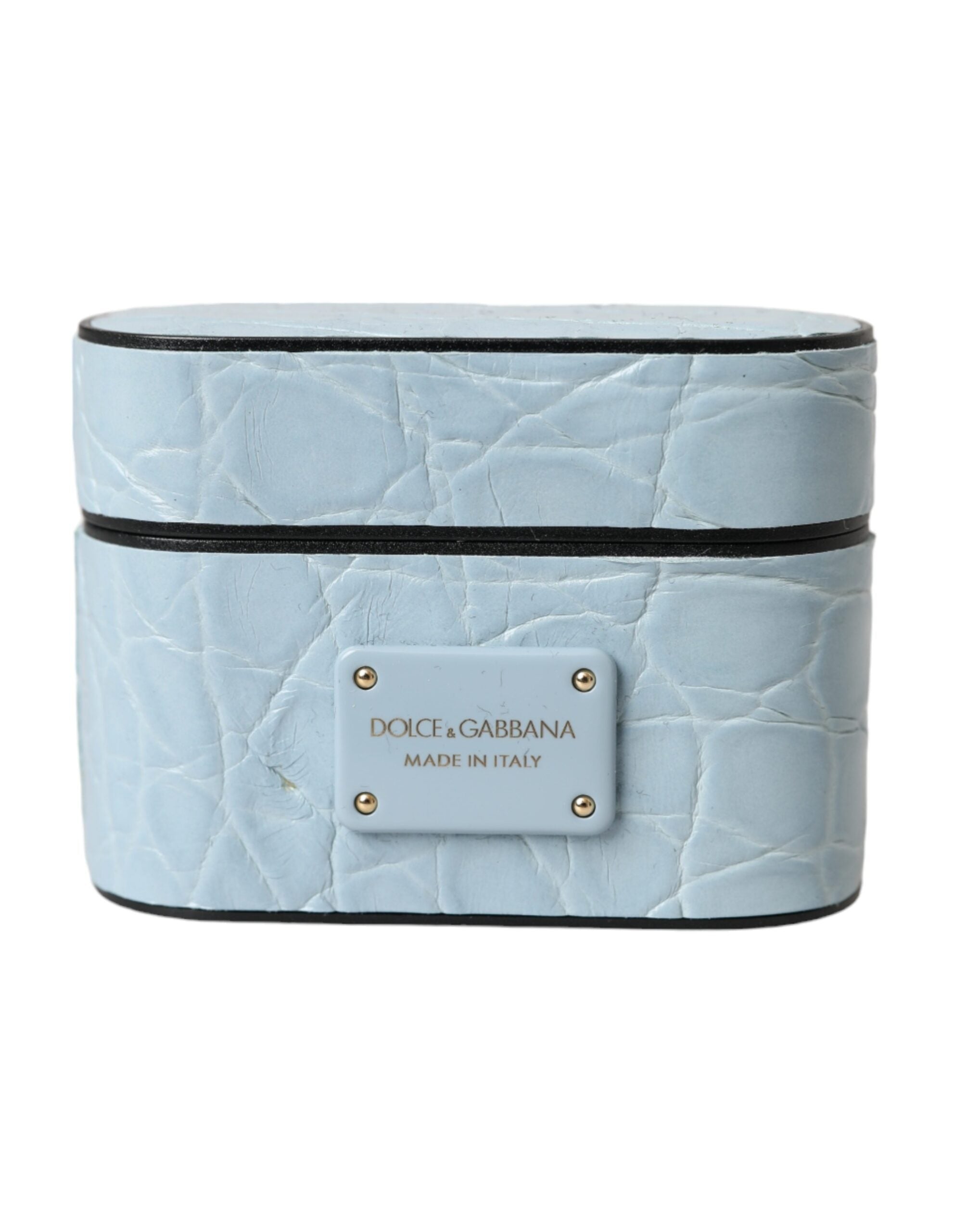 Dolce & Gabbana Light Blue Leather Metal Logo Plaque AirPods Case-2