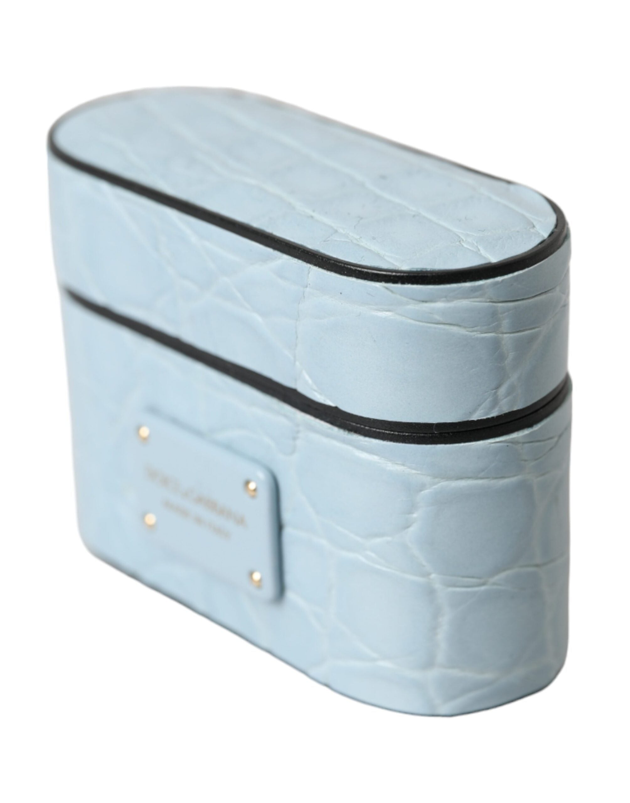 Dolce & Gabbana Light Blue Leather Metal Logo Plaque AirPods Case-3
