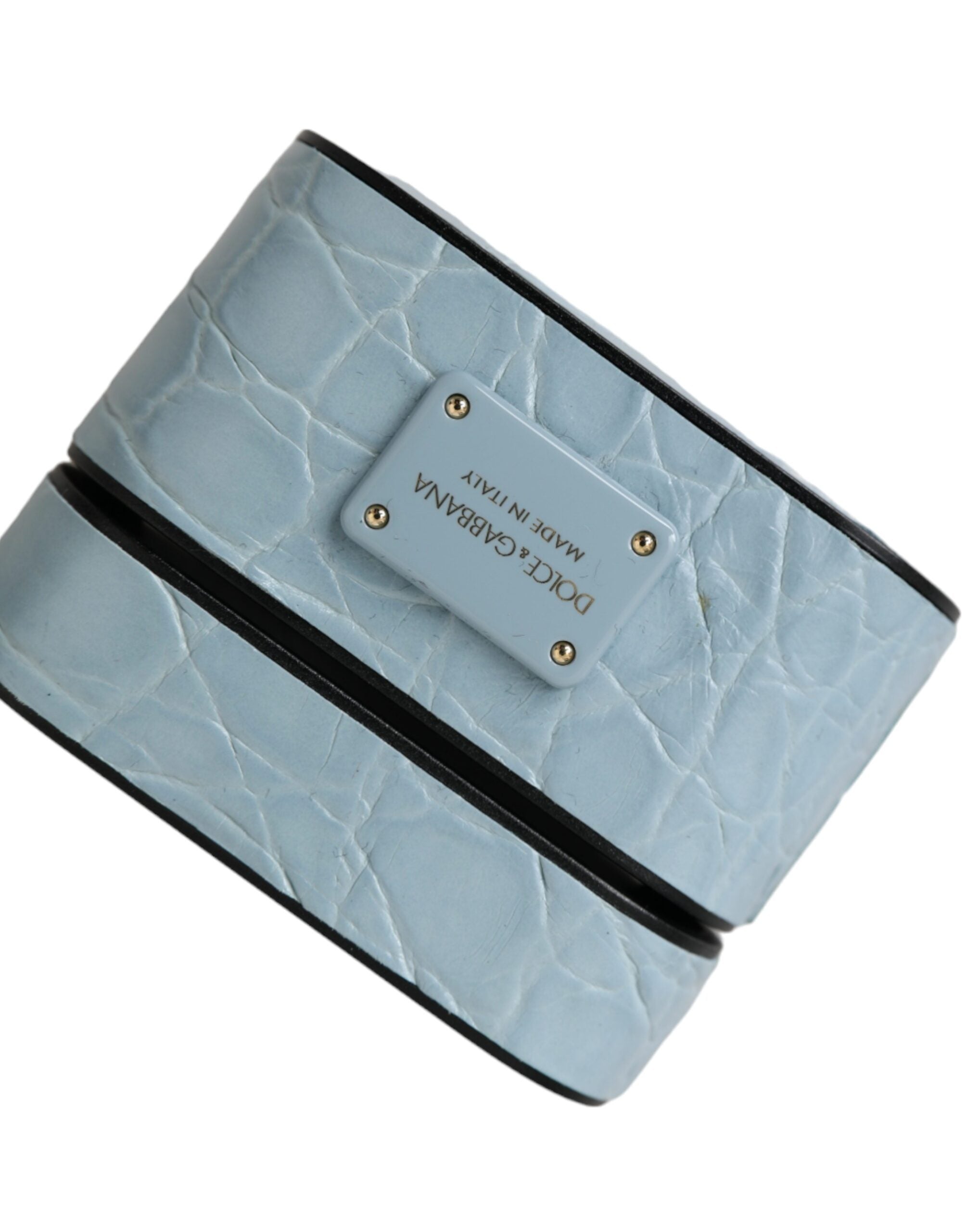 Dolce & Gabbana Light Blue Leather Metal Logo Plaque AirPods Case-6