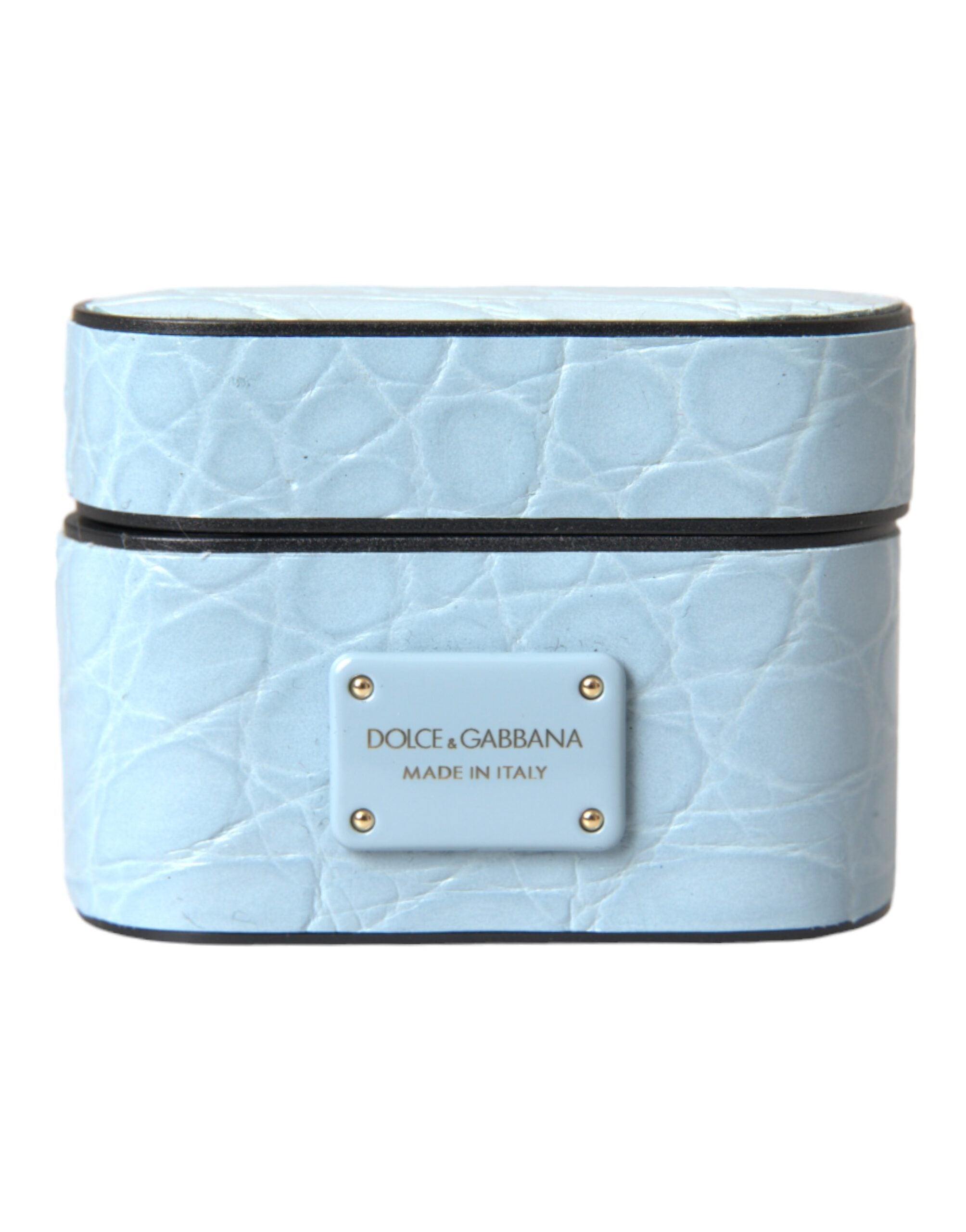 Dolce & Gabbana Light Blue Leather Metal Logo Plaque AirPods Case-2