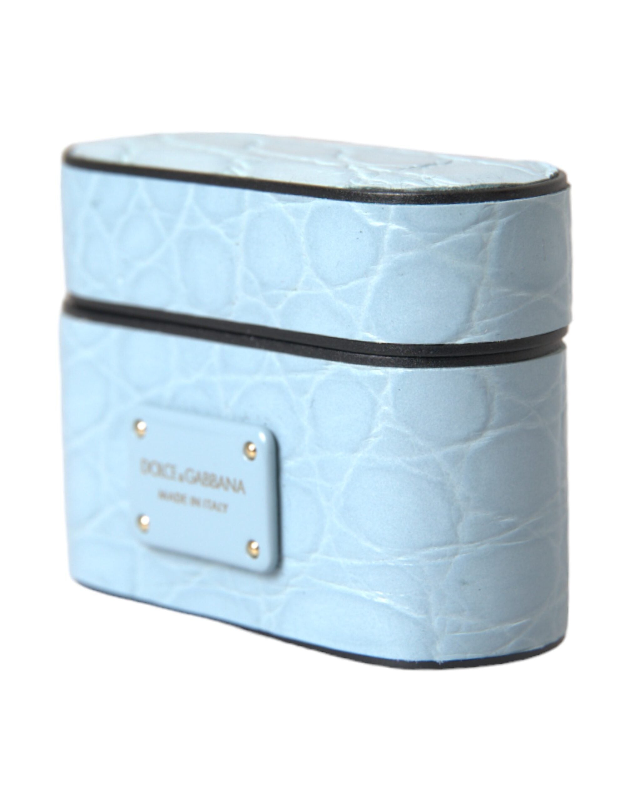 Dolce & Gabbana Light Blue Leather Metal Logo Plaque AirPods Case-3