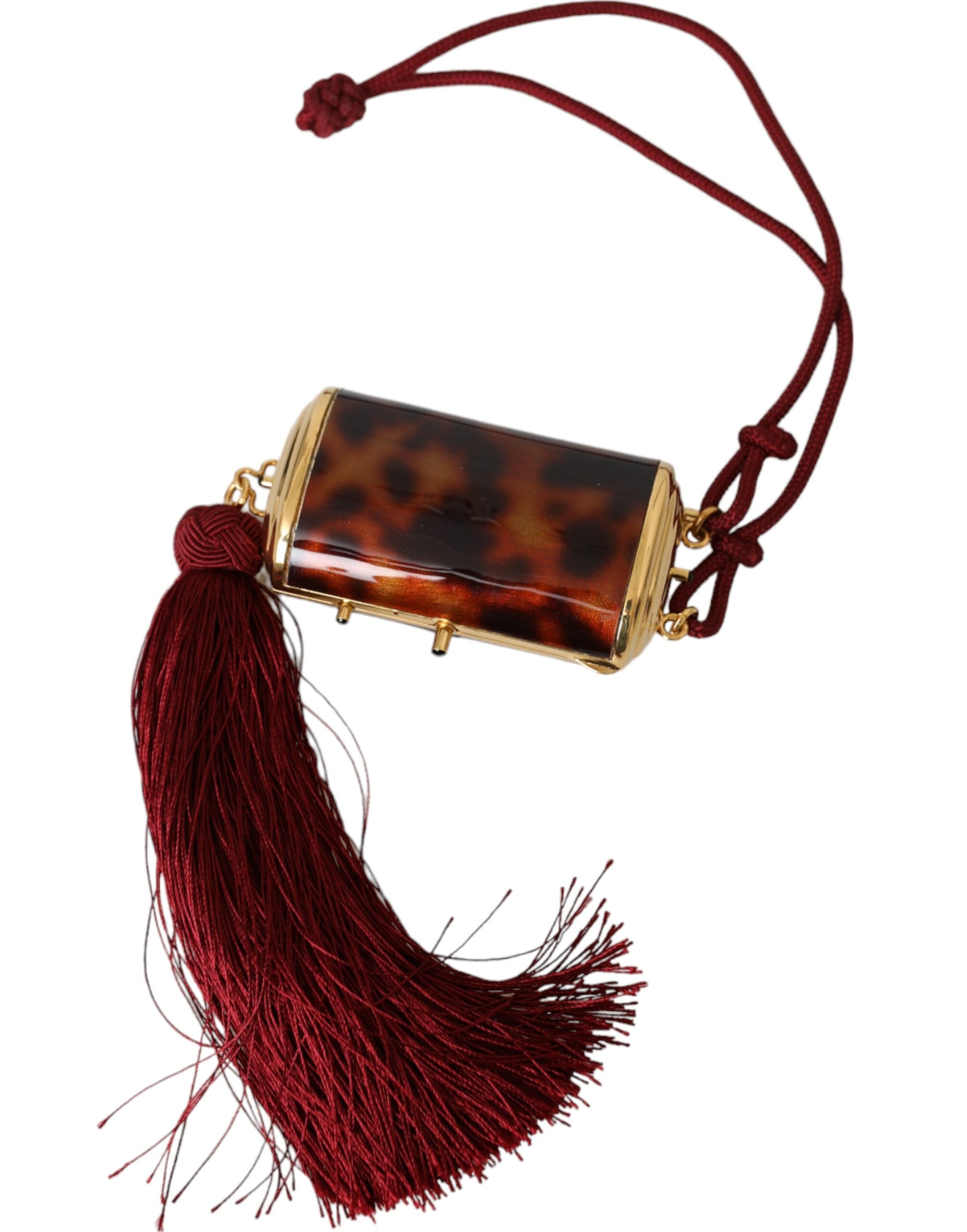 Dolce & Gabbana Brown Leopard Mini Mirror Tassel Makeup Holder Bag-3