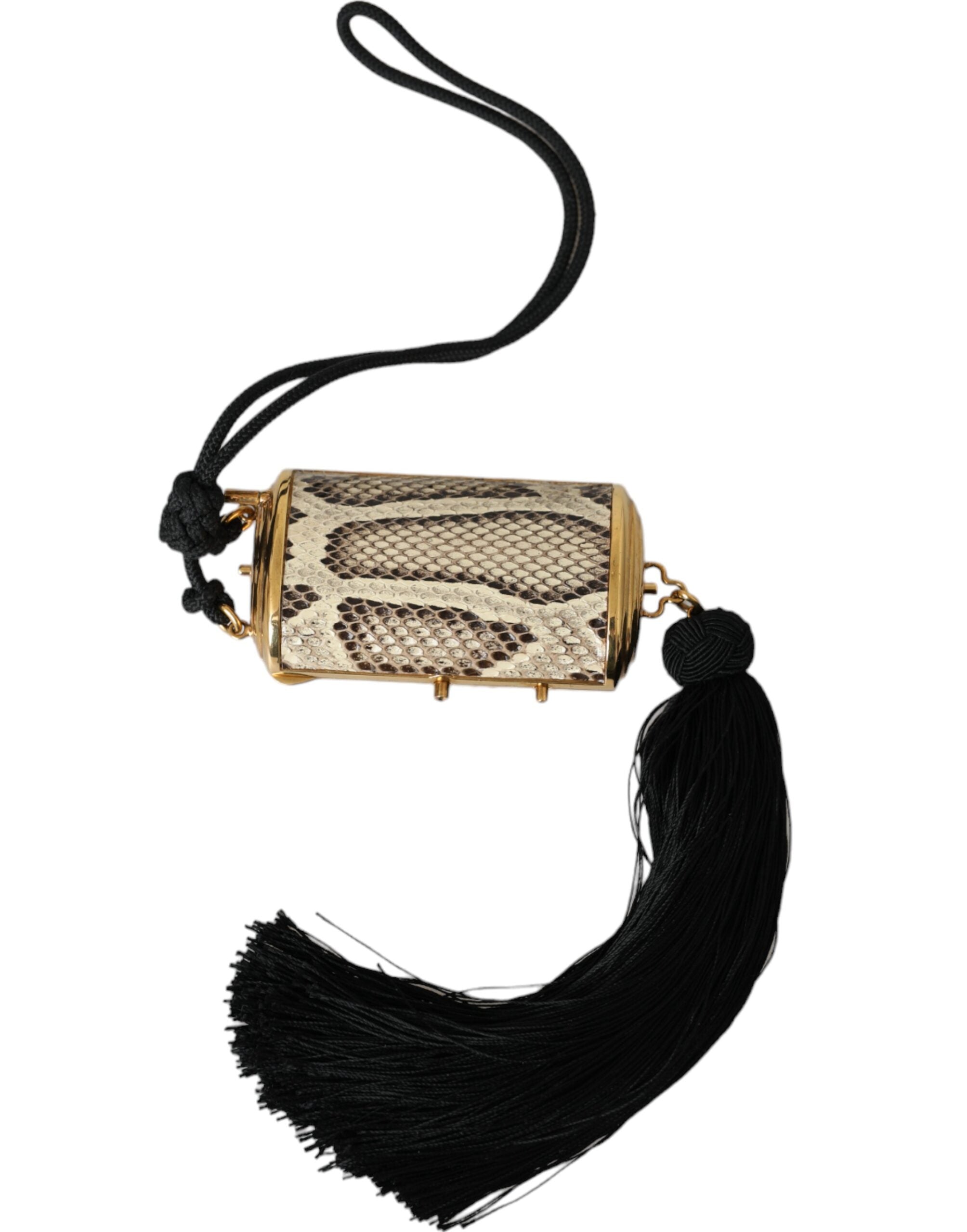 Dolce & Gabbana Beige Exotic Leather Mini Mirror Tassel Makeup Bag-2
