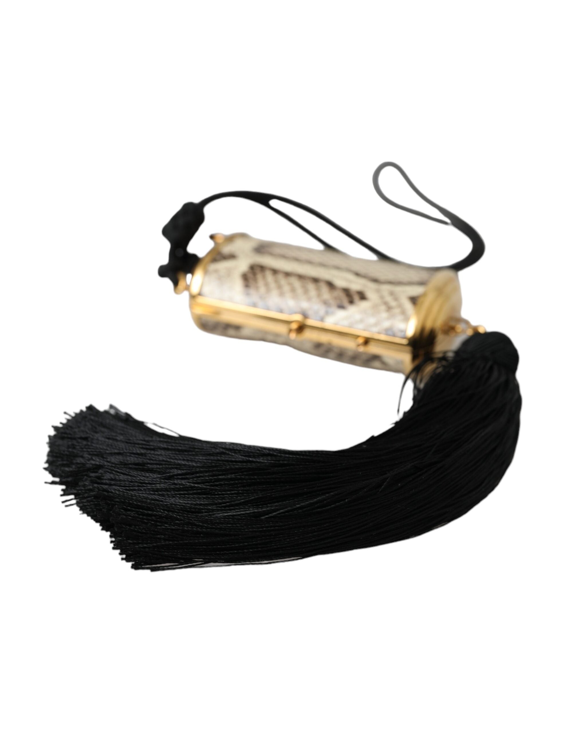 Dolce & Gabbana Beige Exotic Leather Mini Mirror Tassel Makeup Bag-3