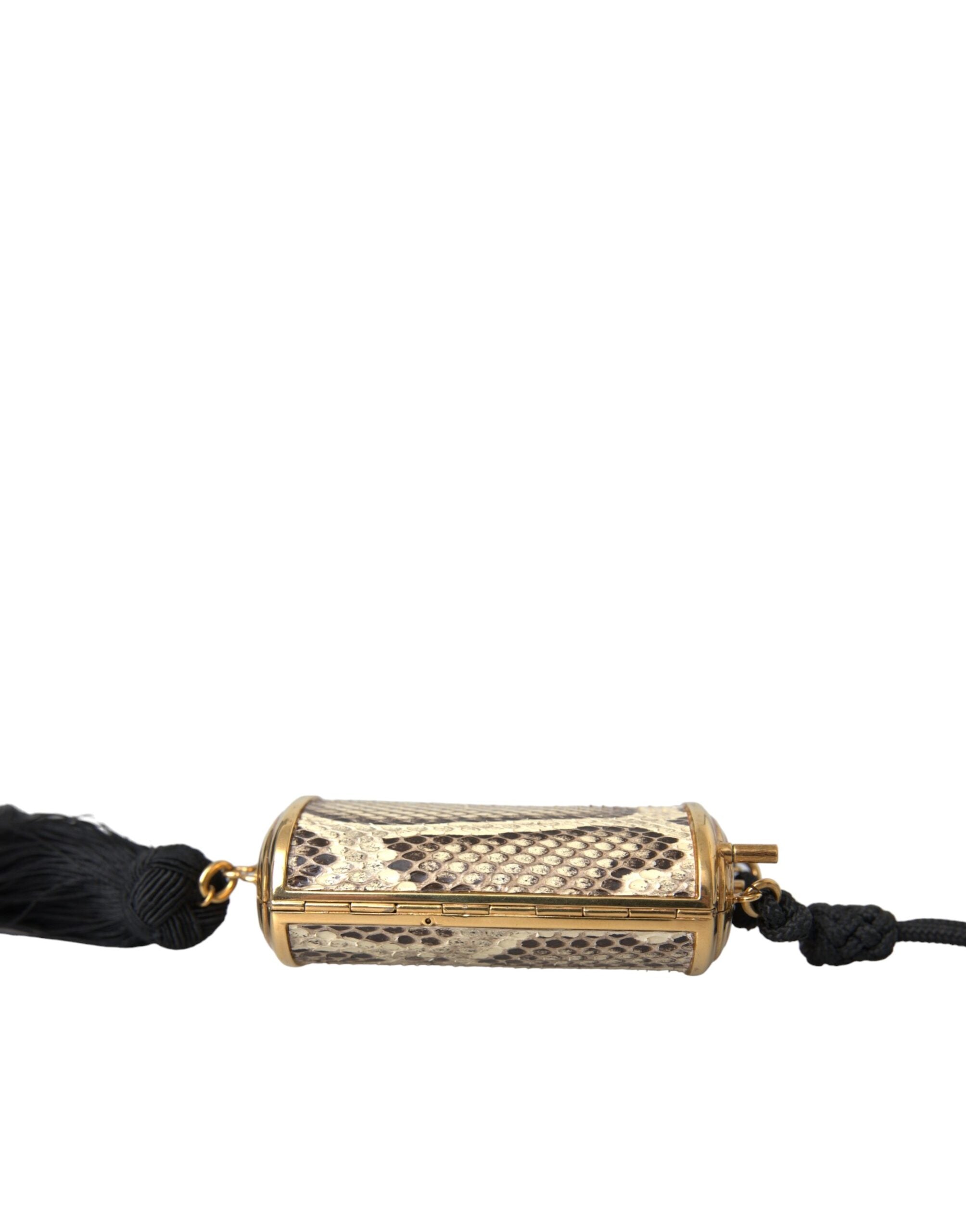 Dolce & Gabbana Beige Exotic Leather Mini Mirror Tassel Makeup Bag-4