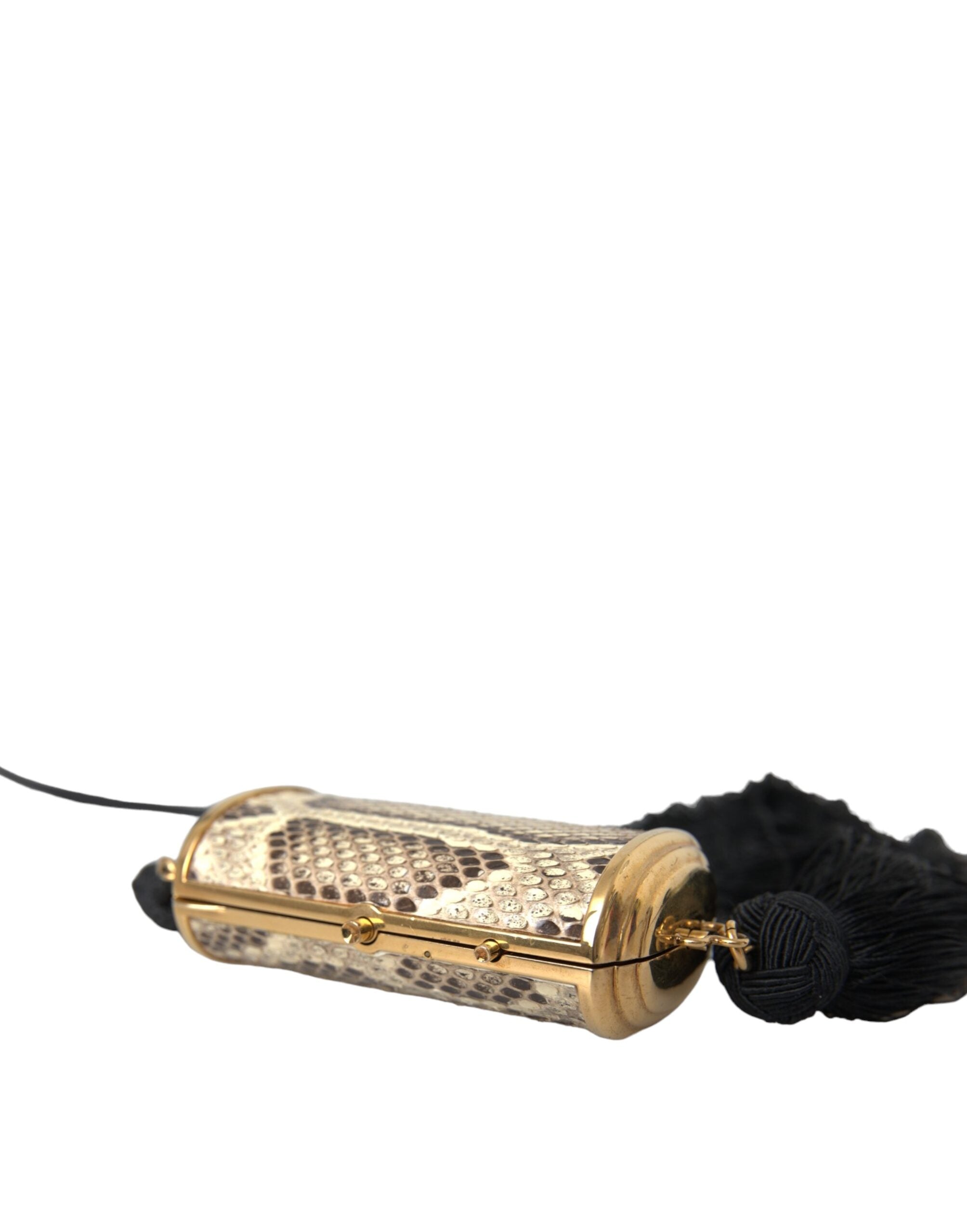 Dolce & Gabbana Beige Exotic Leather Mini Mirror Tassel Makeup Bag-5