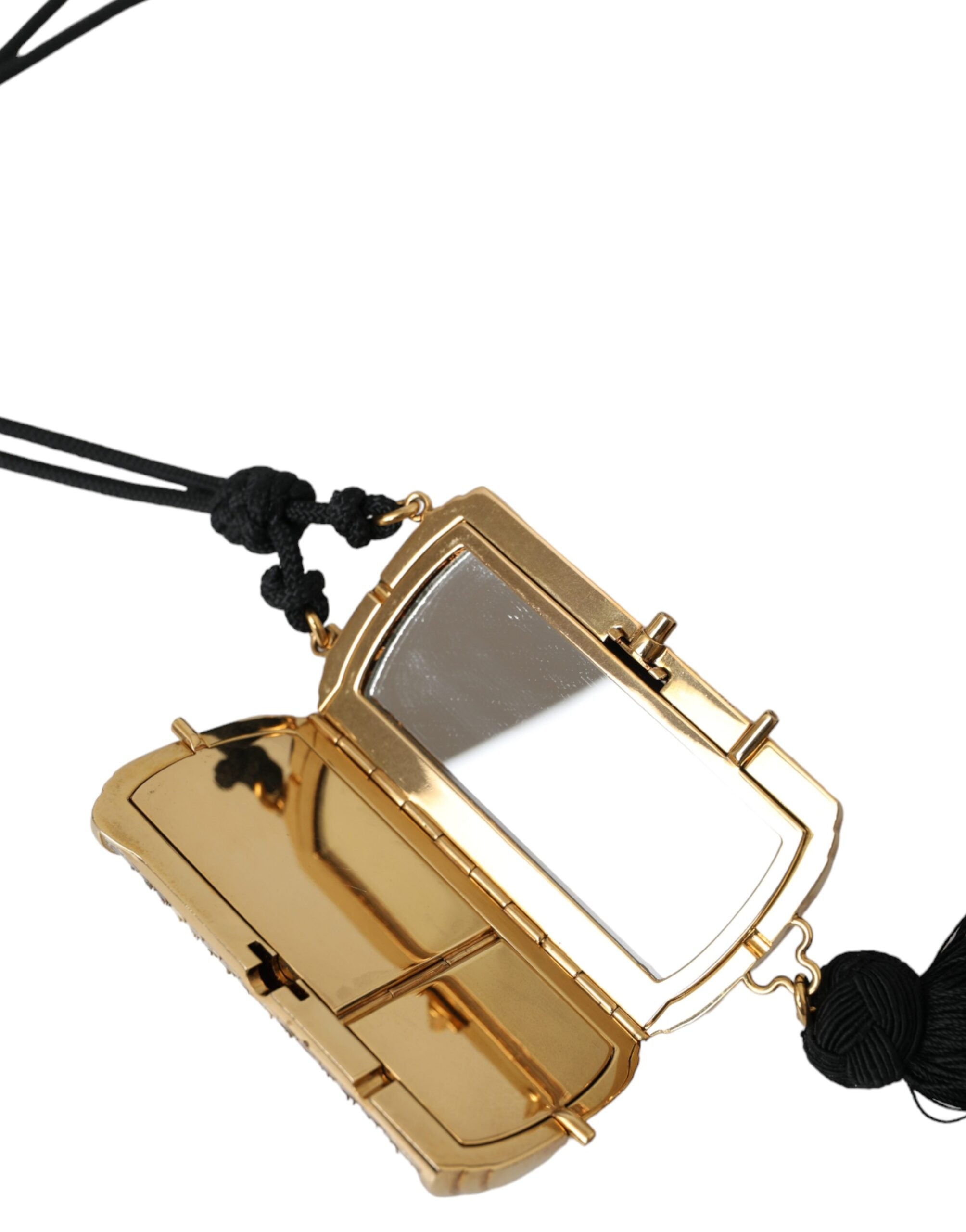Dolce & Gabbana Beige Exotic Leather Mini Mirror Tassel Makeup Bag-6