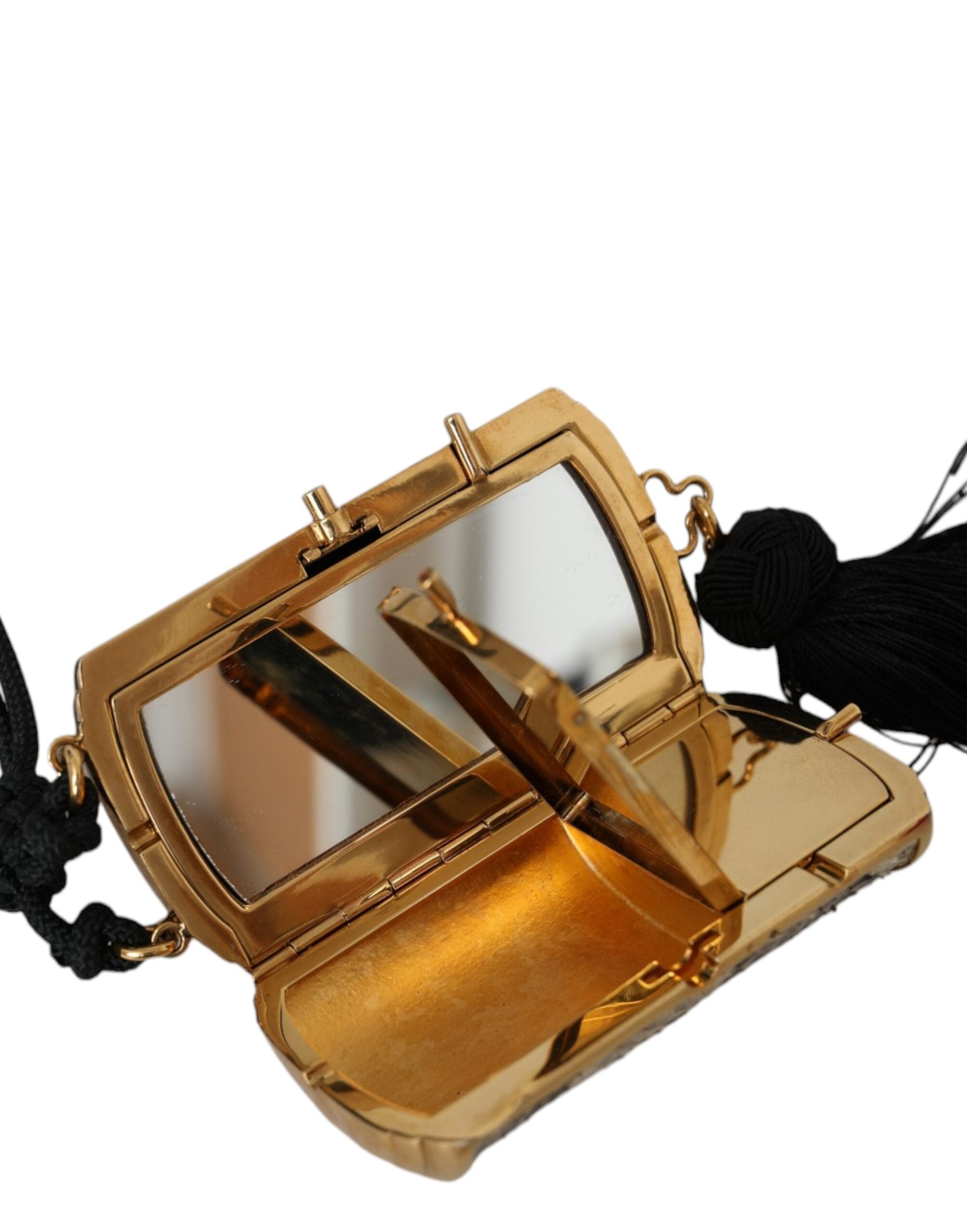 Dolce & Gabbana Beige Exotic Leather Mini Mirror Tassel Makeup Bag-7