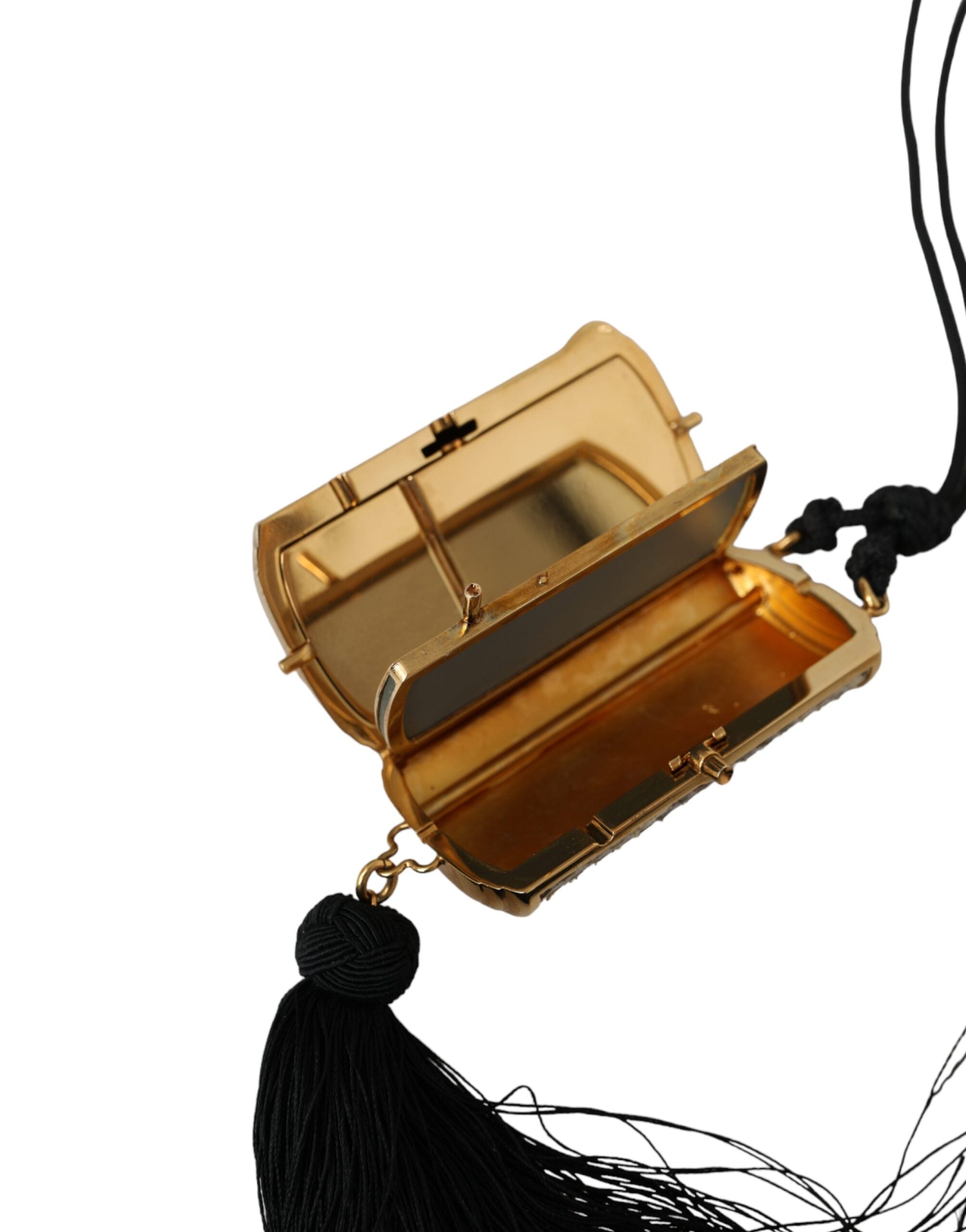Dolce & Gabbana Beige Exotic Leather Mini Mirror Tassel Makeup Bag-8