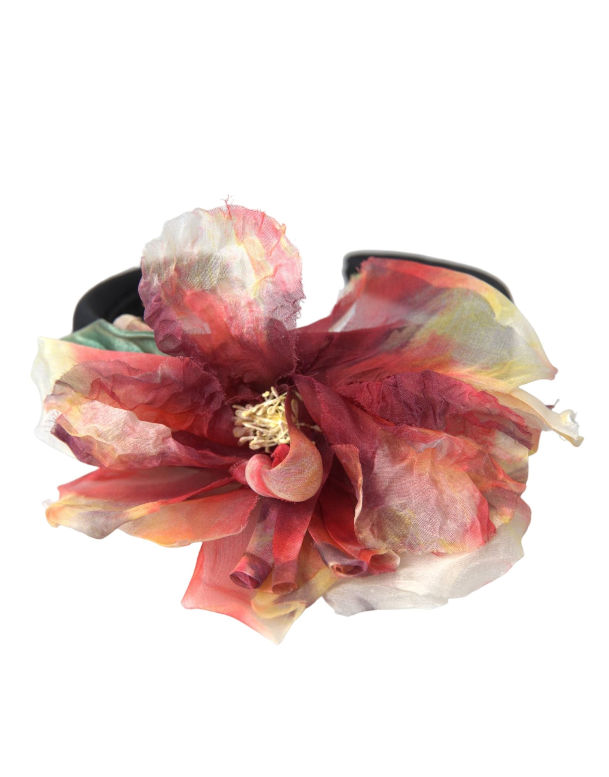 Dolce & Gabbana Rose Pink Silk Floral Black Tiara Women's Hairband Diadem-2