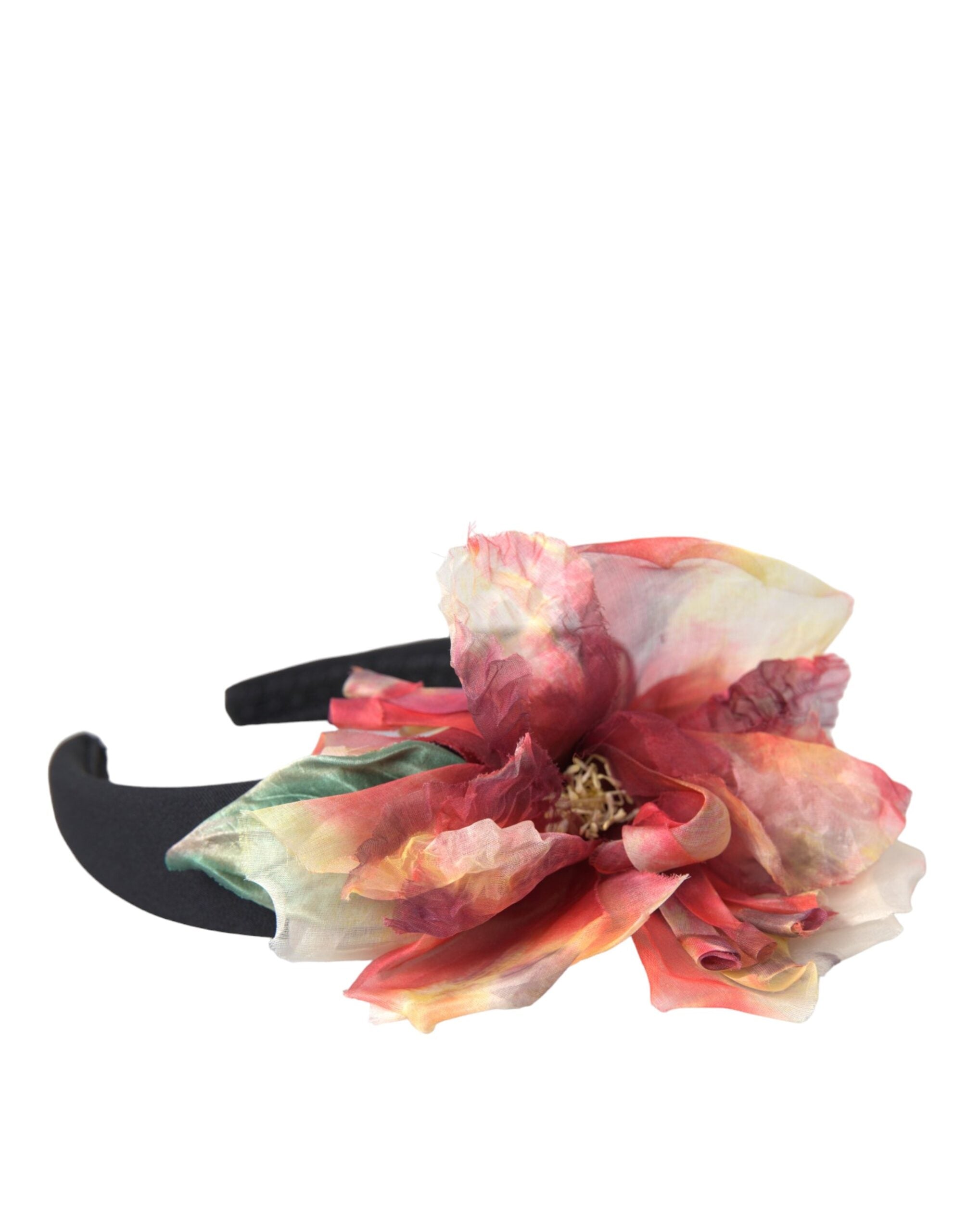 Dolce & Gabbana Rose Pink Silk Floral Black Tiara Women's Hairband Diadem-3