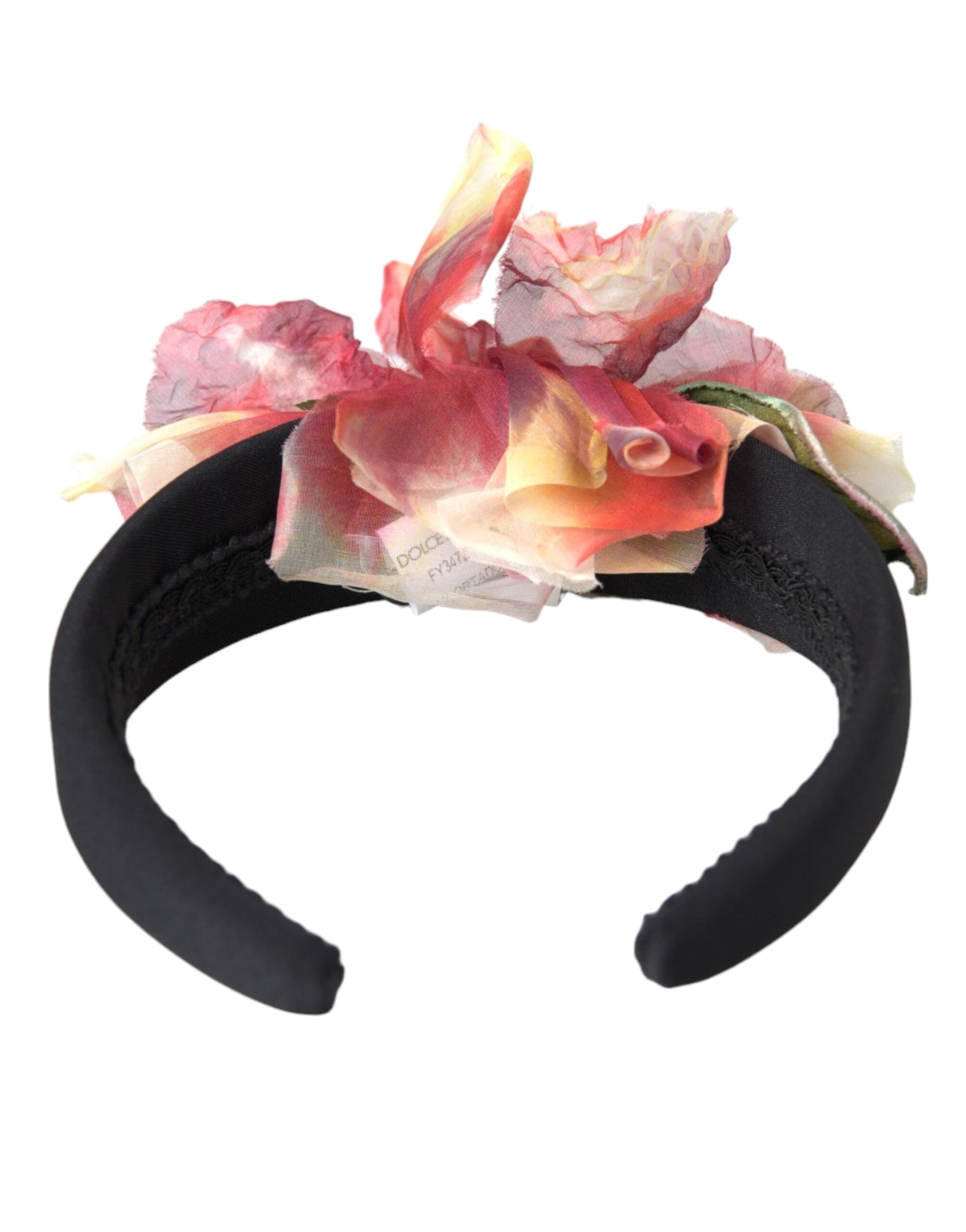 Dolce & Gabbana Rose Pink Silk Floral Black Tiara Women's Hairband Diadem-4