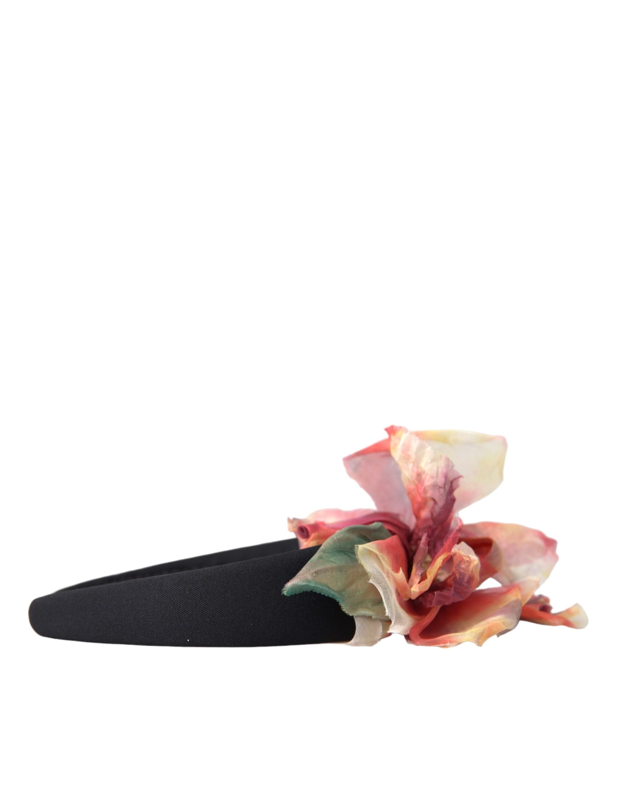 Dolce & Gabbana Rose Pink Silk Floral Black Tiara Women's Hairband Diadem-5