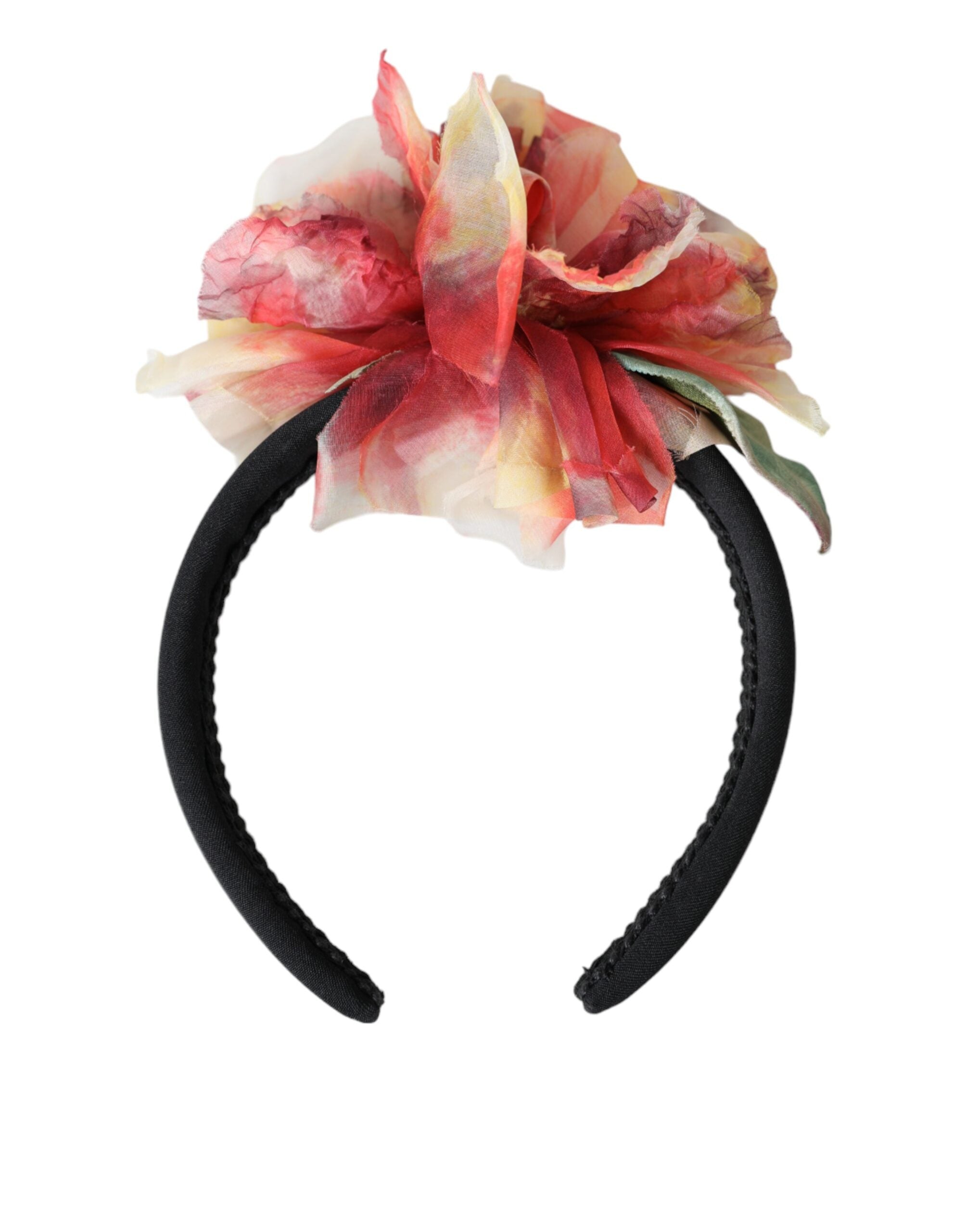 Dolce & Gabbana Rose Pink Silk Floral Black Tiara Women's Hairband Diadem-6