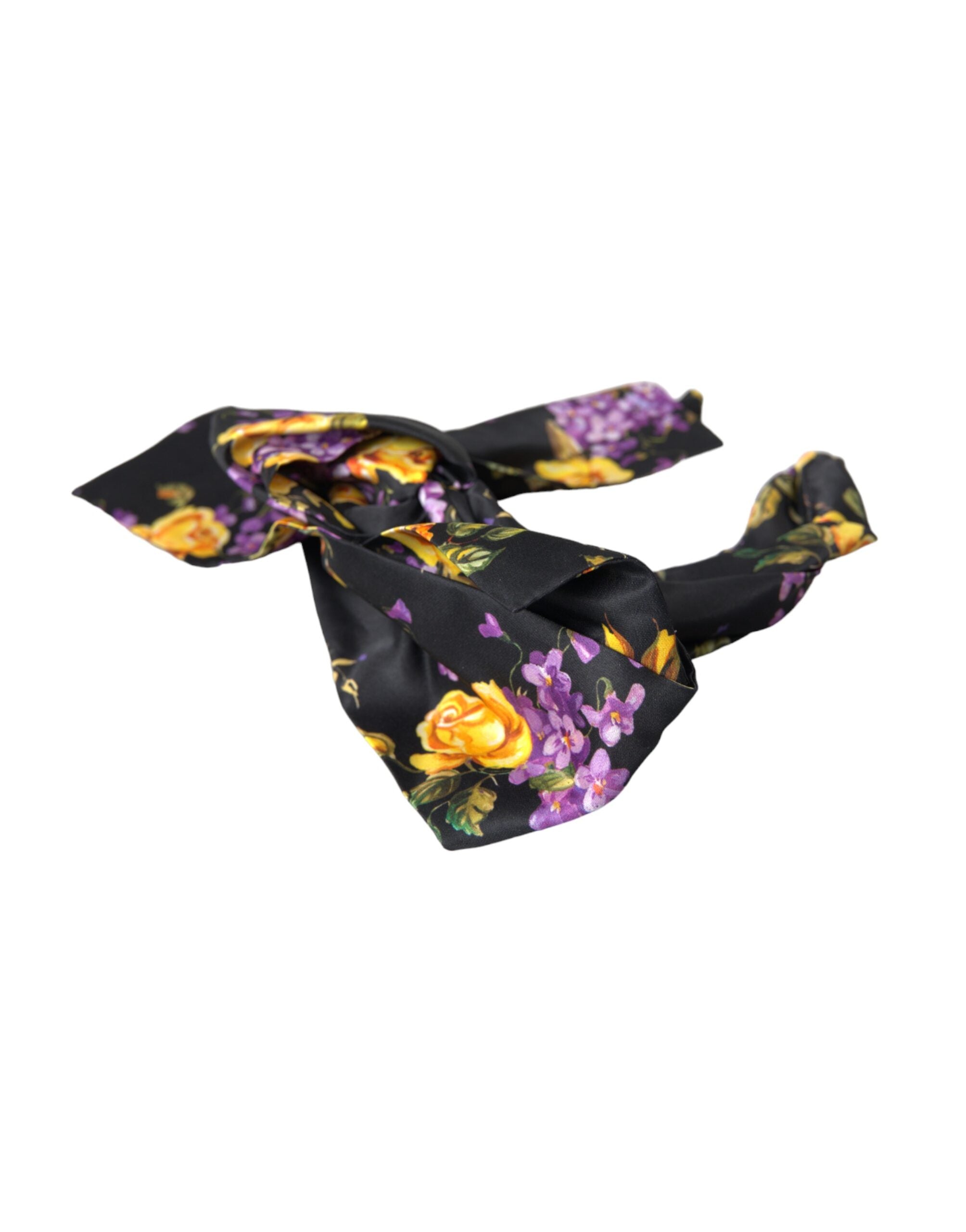 Dolce & Gabbana Black Floral Applique Silk Women's Headband Tiara-2