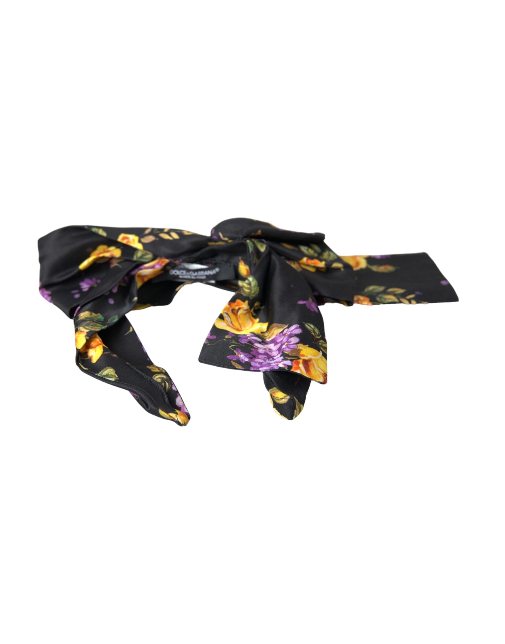 Dolce & Gabbana Black Floral Applique Silk Women's Headband Tiara-3