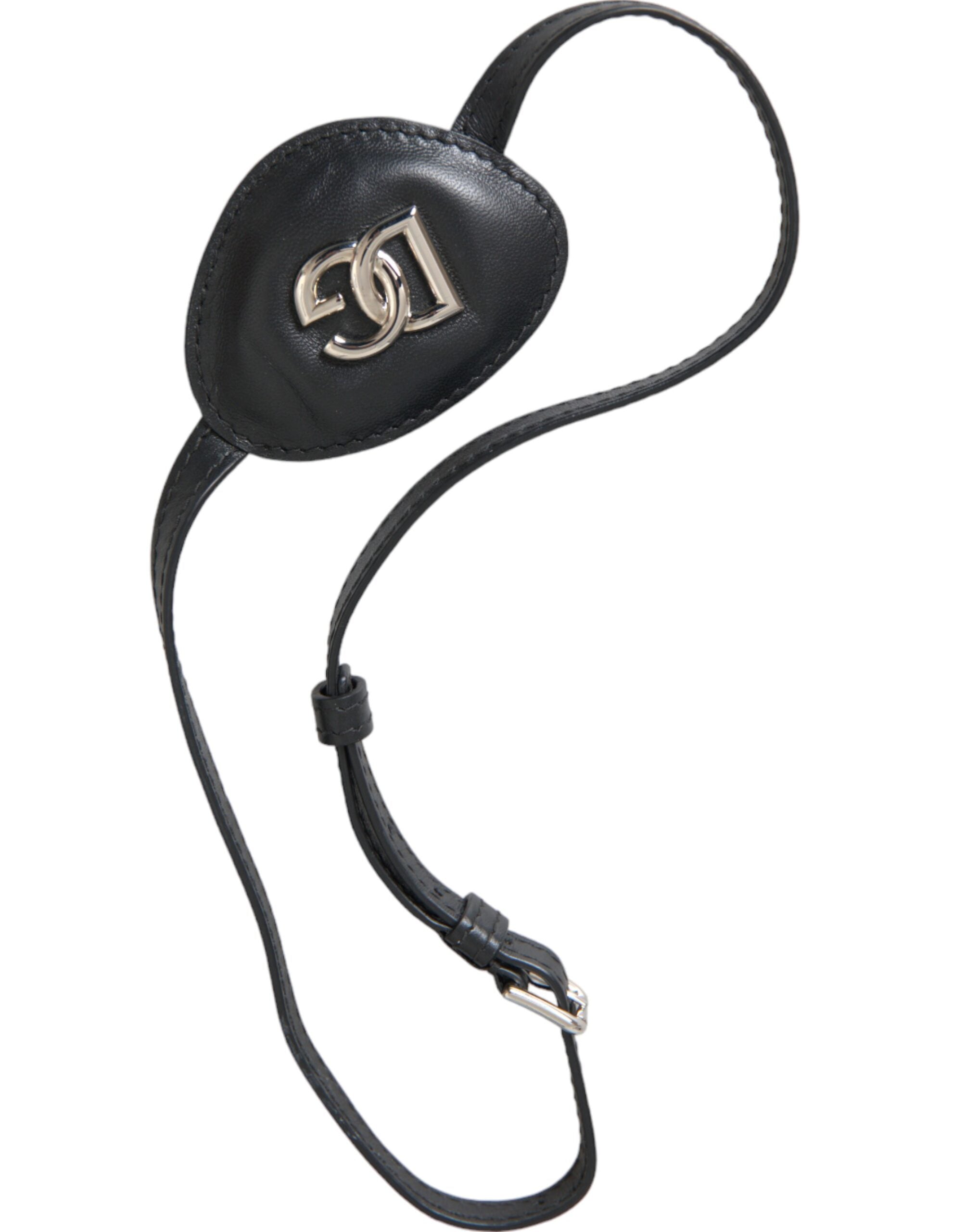 Dolce & Gabbana Black Calfskin Leather Metal DG Logo Eye Patch-2