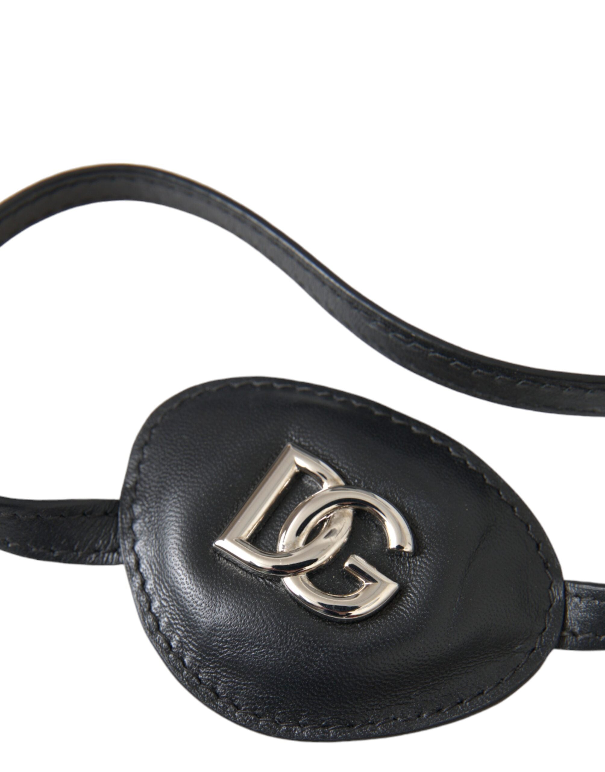 Dolce & Gabbana Black Calfskin Leather Metal DG Logo Eye Patch-3