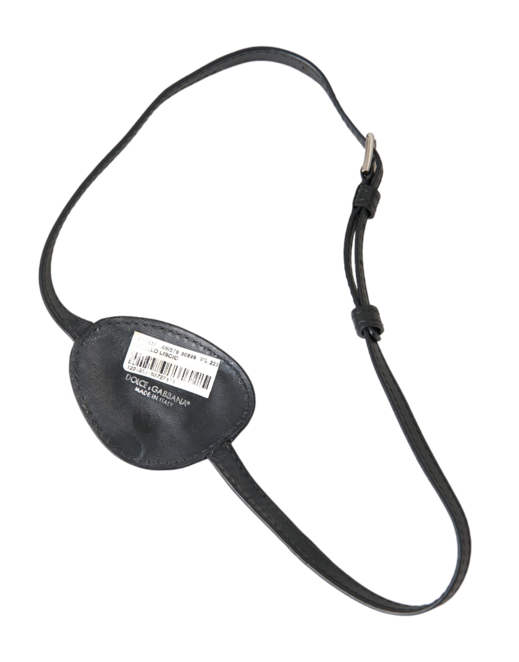 Dolce & Gabbana Black Calfskin Leather Metal DG Logo Eye Patch-4
