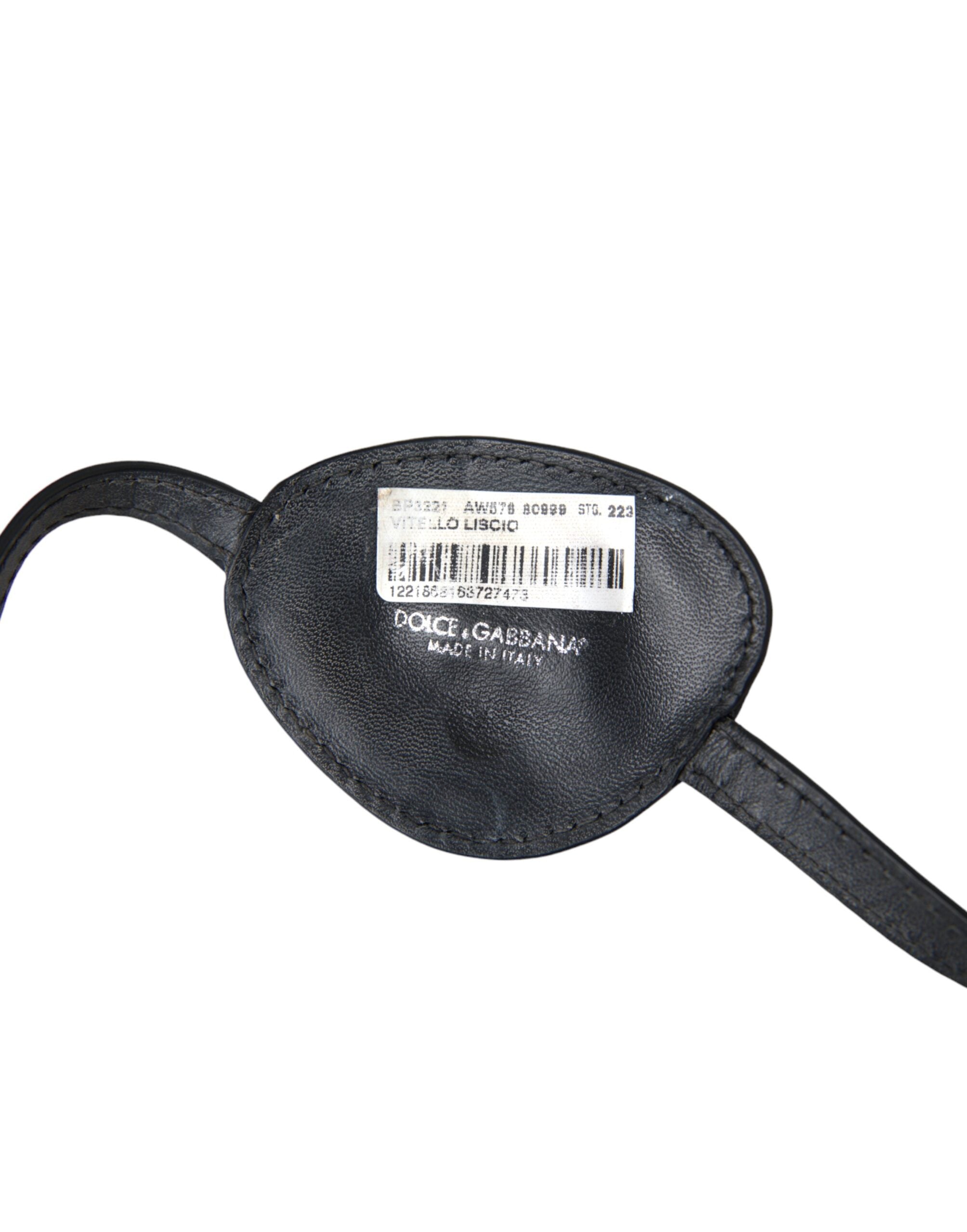 Dolce & Gabbana Black Calfskin Leather Metal DG Logo Eye Patch-5