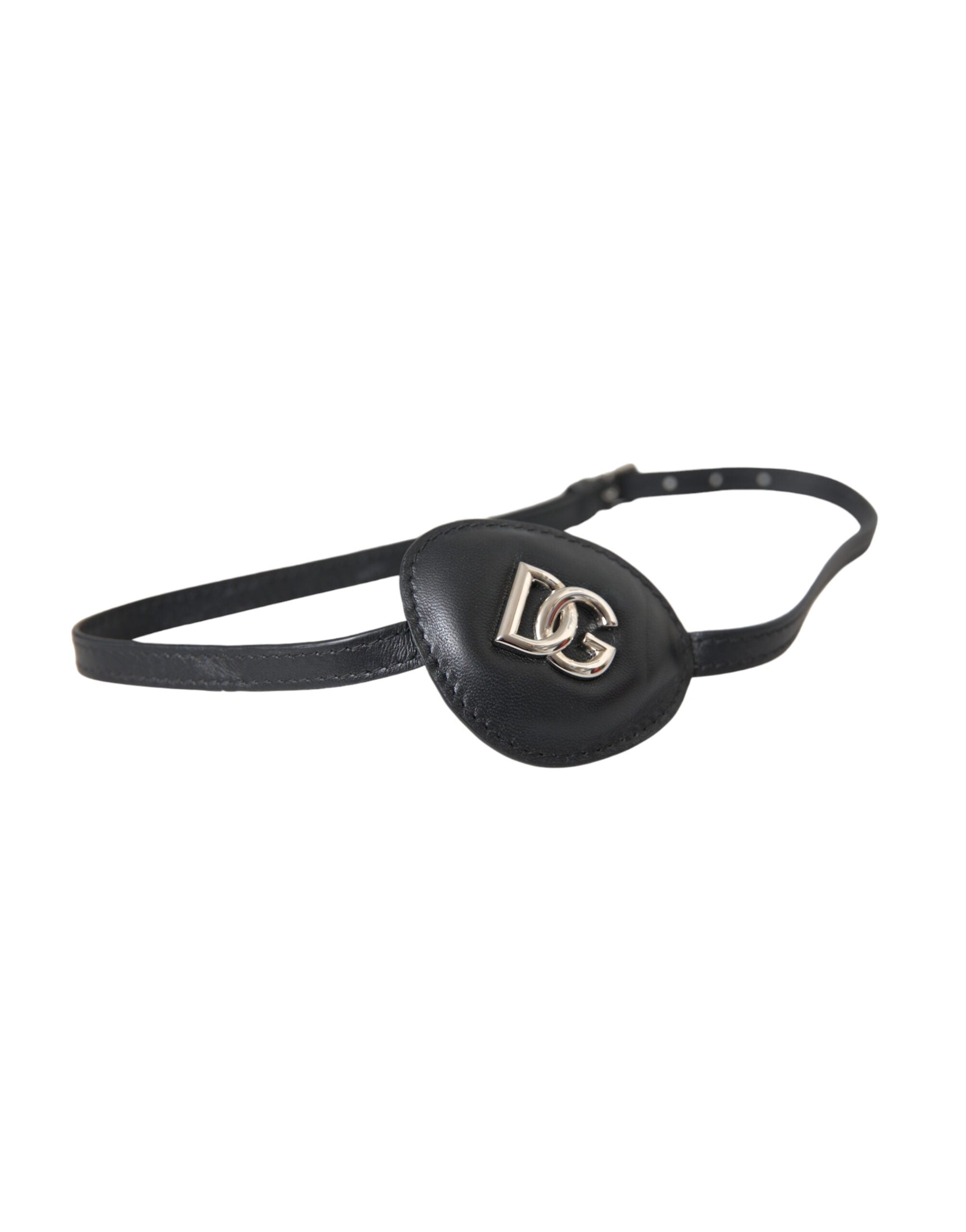 Dolce & Gabbana Black Calfskin Leather Metal DG Logo Eye Patch-1